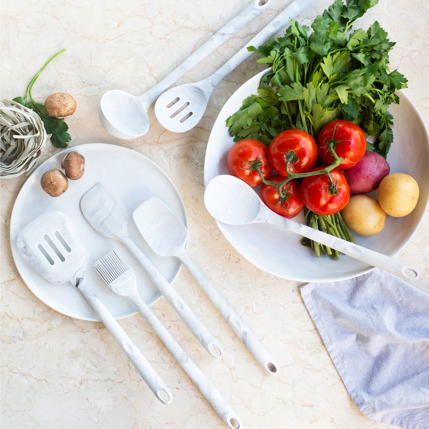 Better Houseware 8-Piece Silicone Utensils Set, White Marble - Image 5