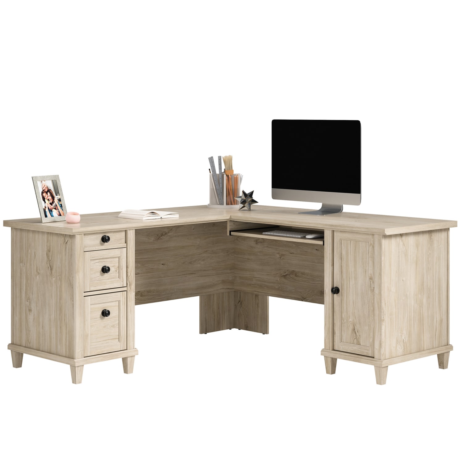 Sauder Hammond 65inW L-Shaped Corner Desk, Chalk Oak - Image 3