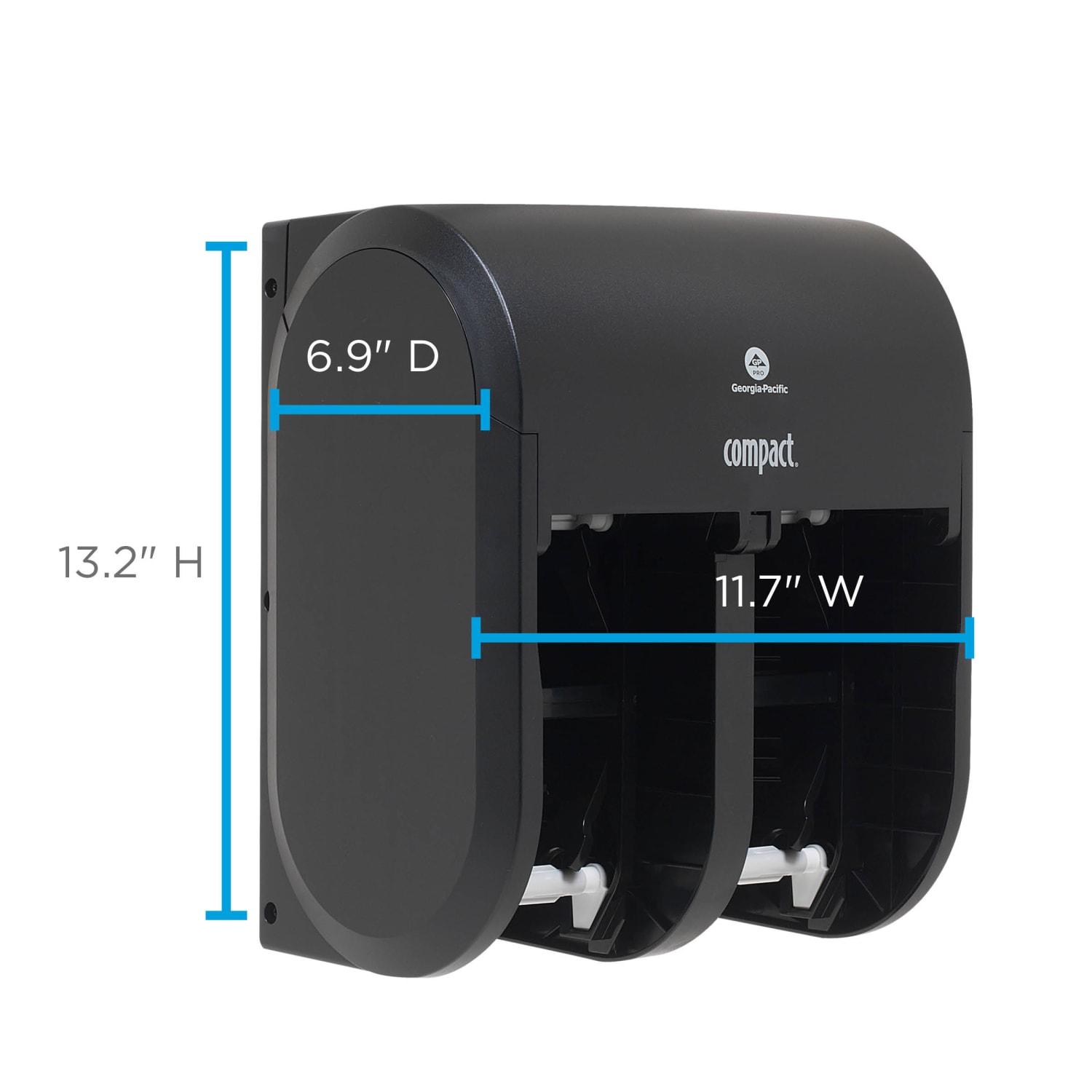 Compact Quad by GP PRO, 4-Roll Coreless High-Capacity Toilet Paper Dispenser, 56744A, 11.75in x 6.9in x 13.25in, Black, 1 Dispenser - Image 3