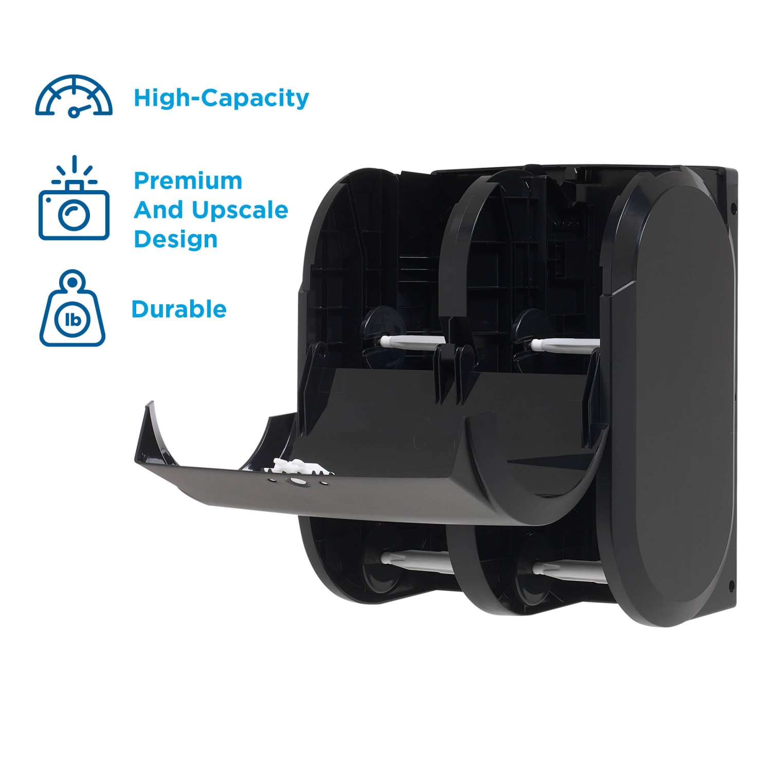 Compact Quad by GP PRO, 4-Roll Coreless High-Capacity Toilet Paper Dispenser, 56744A, 11.75in x 6.9in x 13.25in, Black, 1 Dispenser - Image 4