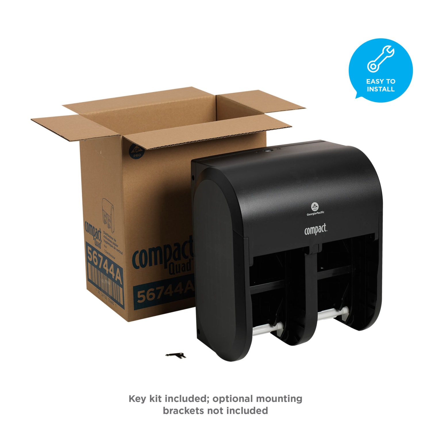 Compact Quad by GP PRO, 4-Roll Coreless High-Capacity Toilet Paper Dispenser, 56744A, 11.75in x 6.9in x 13.25in, Black, 1 Dispenser - Image 5