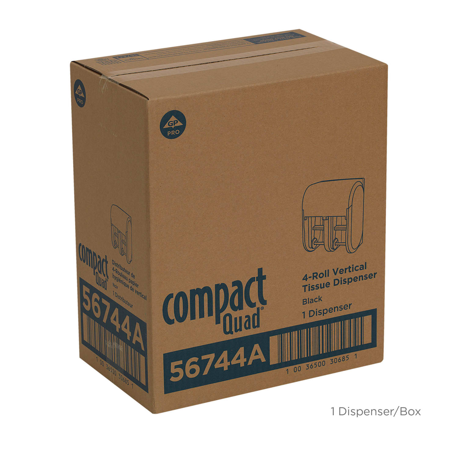 Compact Quad by GP PRO, 4-Roll Coreless High-Capacity Toilet Paper Dispenser, 56744A, 11.75in x 6.9in x 13.25in, Black, 1 Dispenser - Image 6