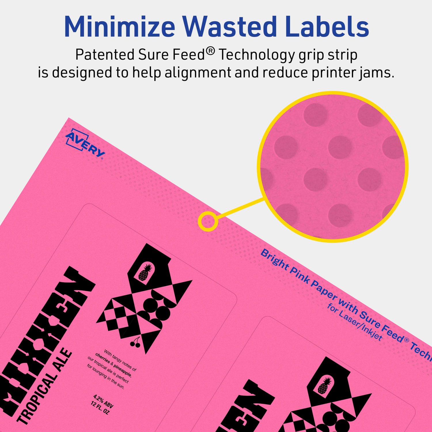 Avery Print-To-The-Edge Labels With Sure Feed Technology, 94252-BPP20, Rectangle, 4in x 3in, Matte Bright Pink, Pack of 80 - Image 5