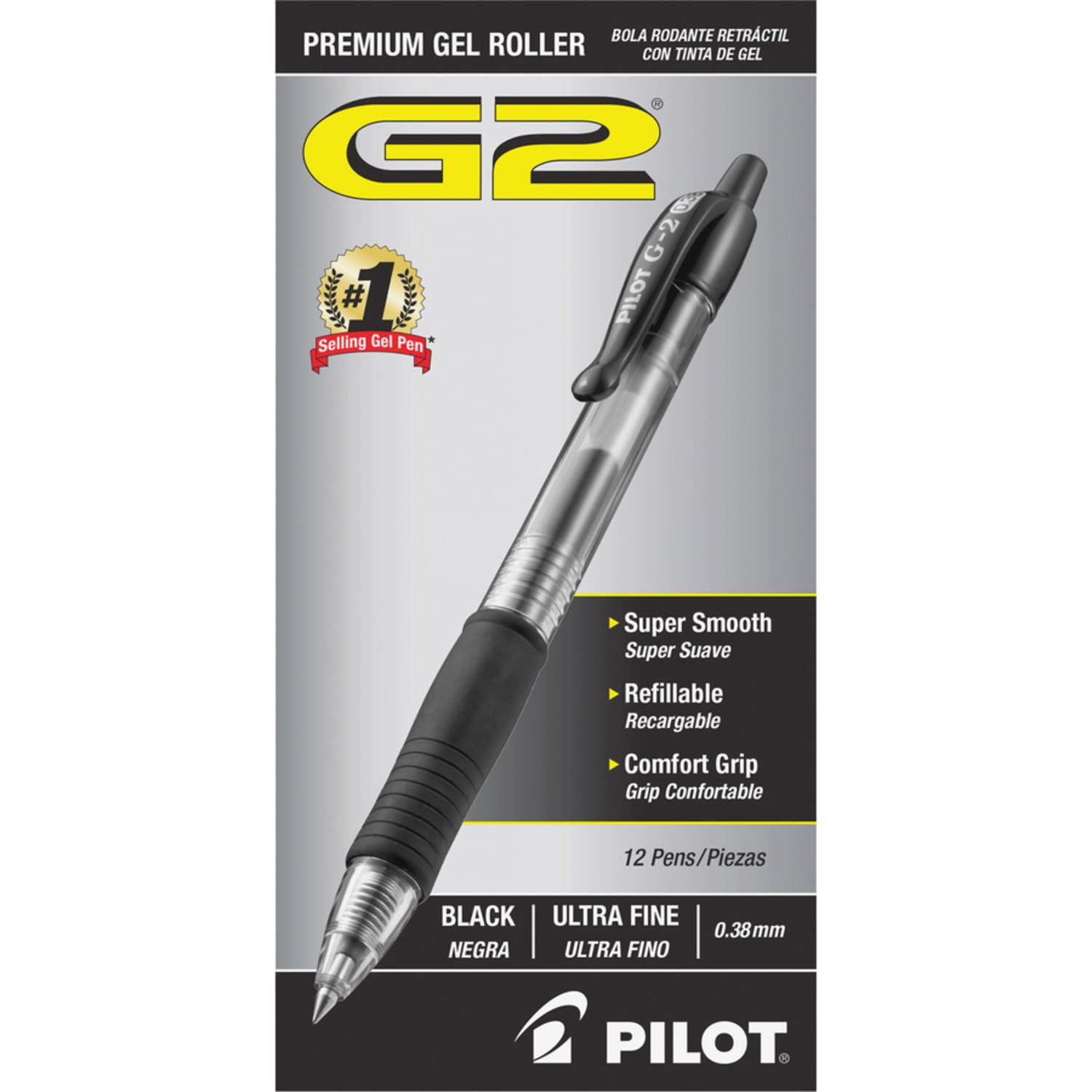 Pilot G2 Premium Gel Roller Retractable Pens - Ultra Fine Pen Point - 0.38 mm Pen Point Size - Refillable - Retractable - Black Gel-based Ink - Clear Barrel - 24 / Bundle - Image 3