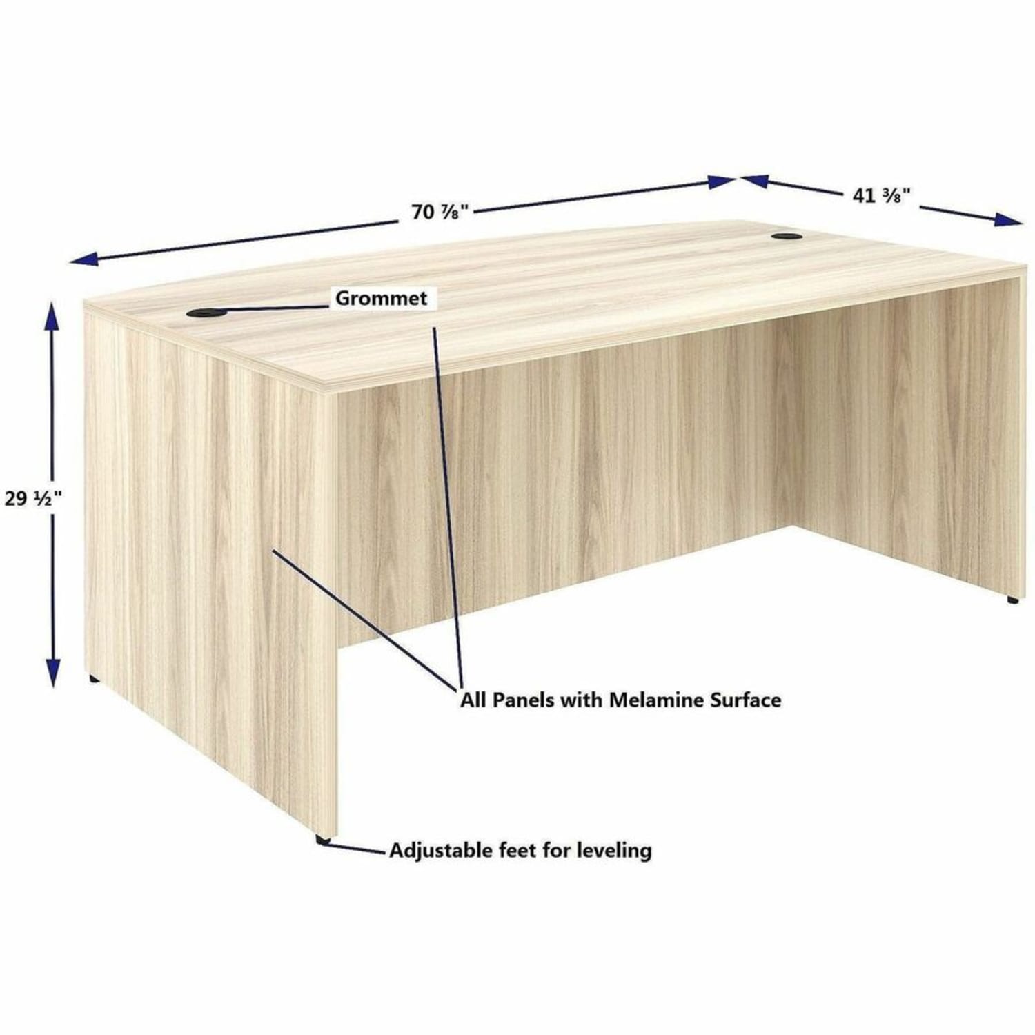 Lorell Essentials Bowfront Desk Shell - Bow Top - 29.50in Height x 70.80in Width x 41.30in Depth - Assembly Required - Modern Elm - 1 Each - Image 6