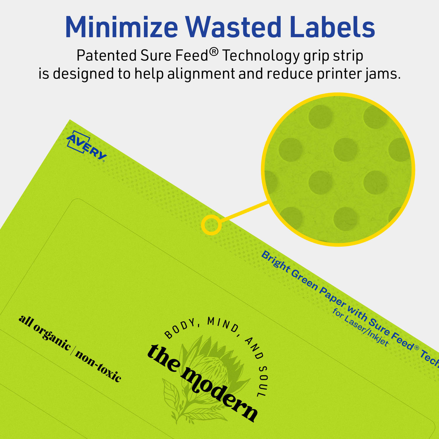 Avery Print-To-The-Edge Labels With Sure Feed Technology, 94247-BGP10, Rectangle, 2-1/2in x 7in, Matte Bright Green, Pack of 30 - Image 5