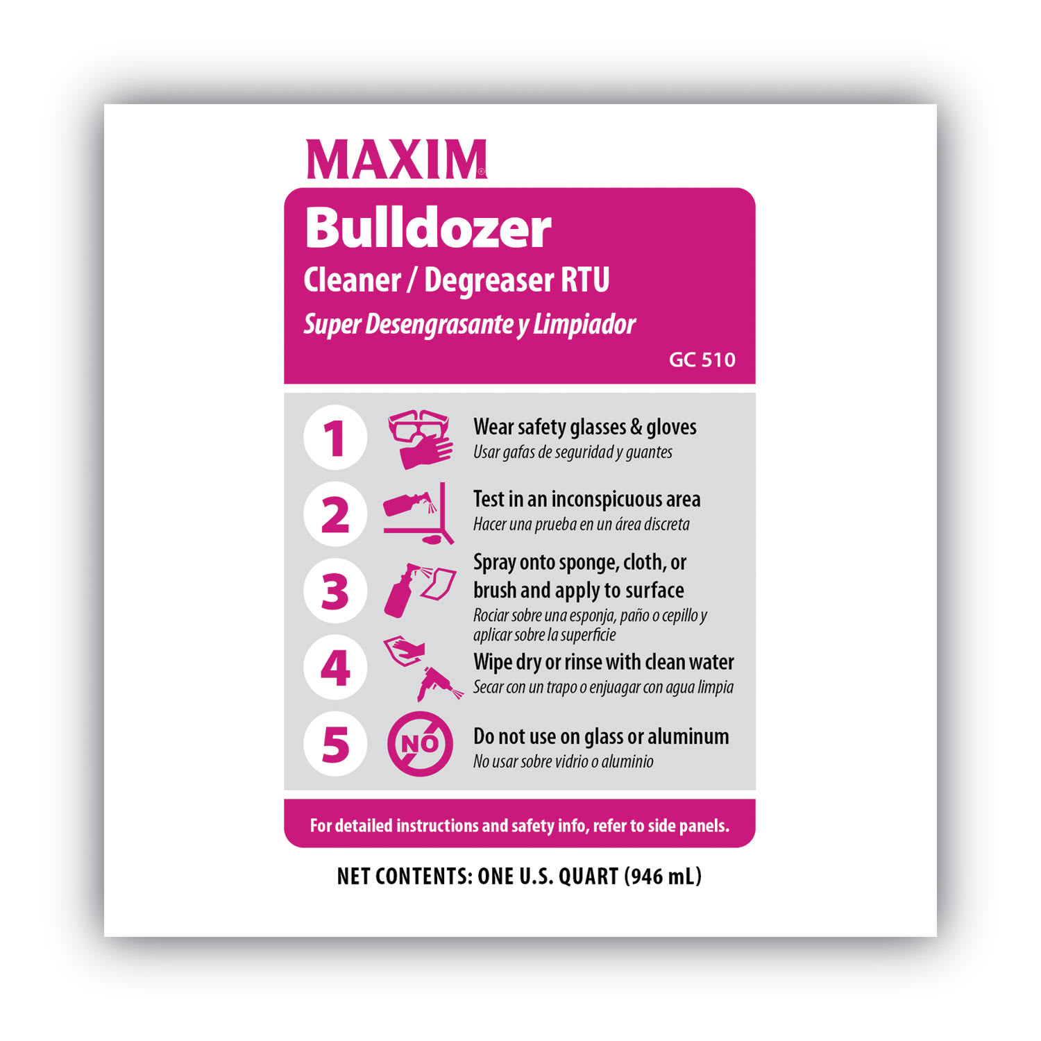 Maxim Bulldozer Cleaner/Degreaser RTU, Safe-to-Ship, Lemon Scent, 32 oz, 6/Carton - Image 5