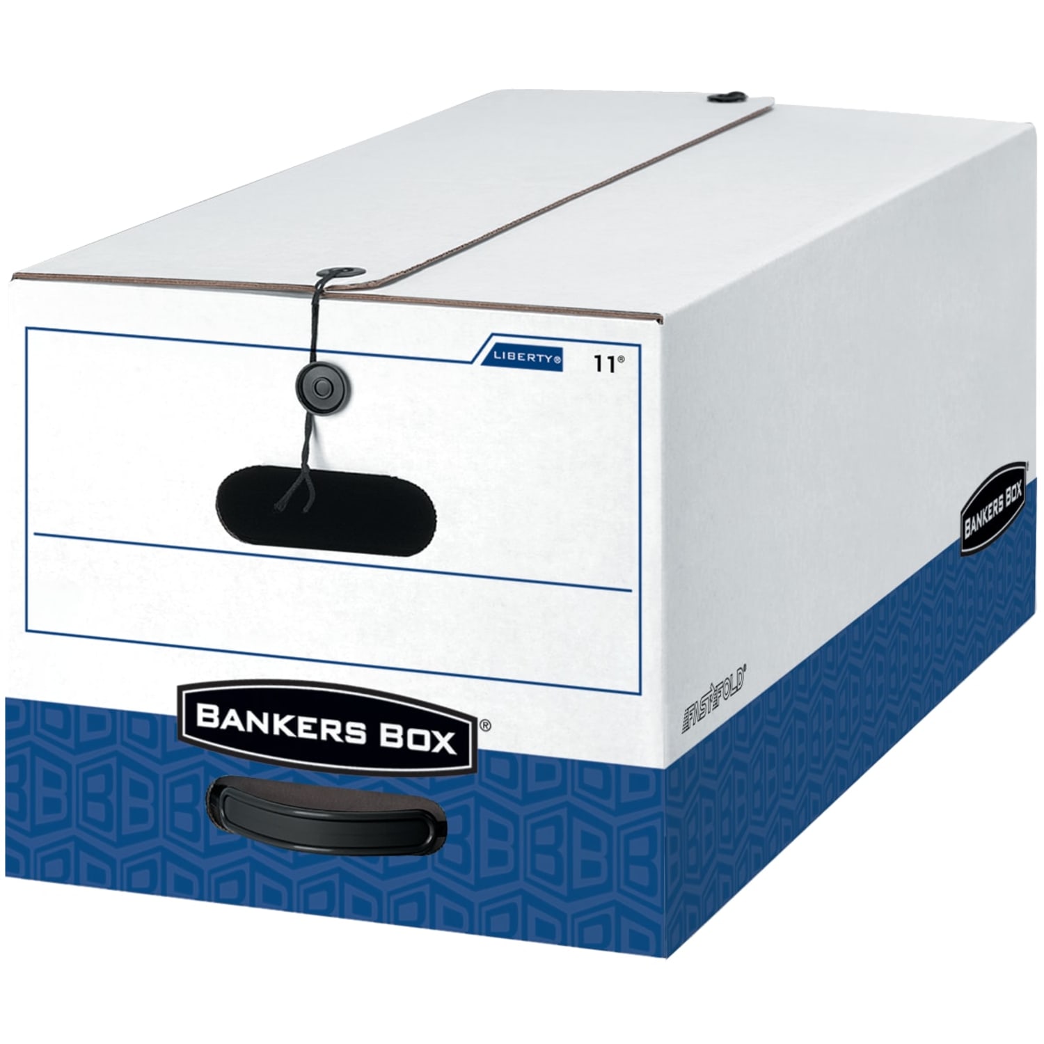 Bankers Box Liberty FastFold Heavy-Duty Storage Boxes, Letter Size, White/Blue, 24 x 15in x 10in, Case Of 4 - 0001103