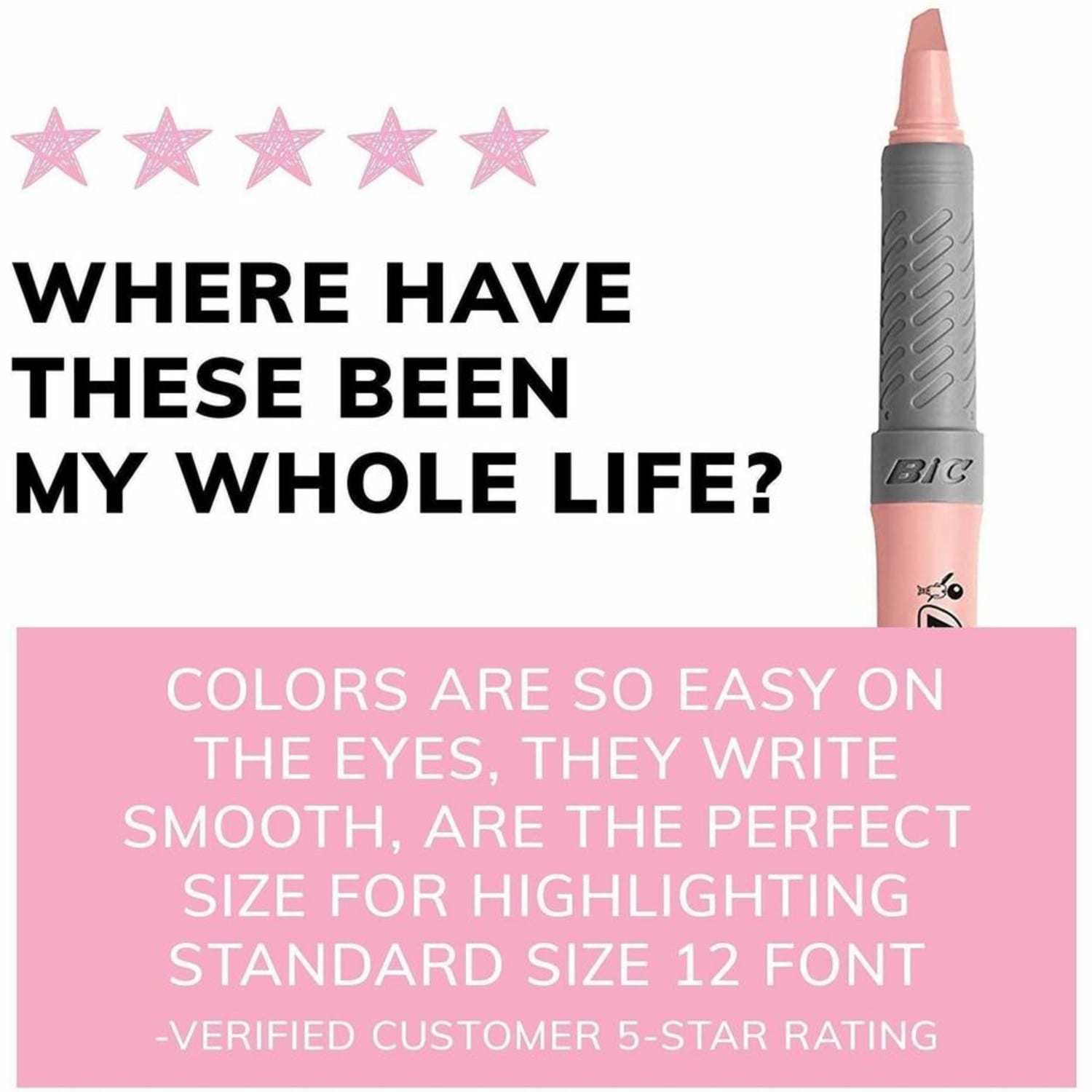 BIC Brite Liner Grip Highlighters, Assorted, 12 Pack - 1.6 mm Marker Point Size - Chisel Marker Point Style - GBLD11AST - Image 4