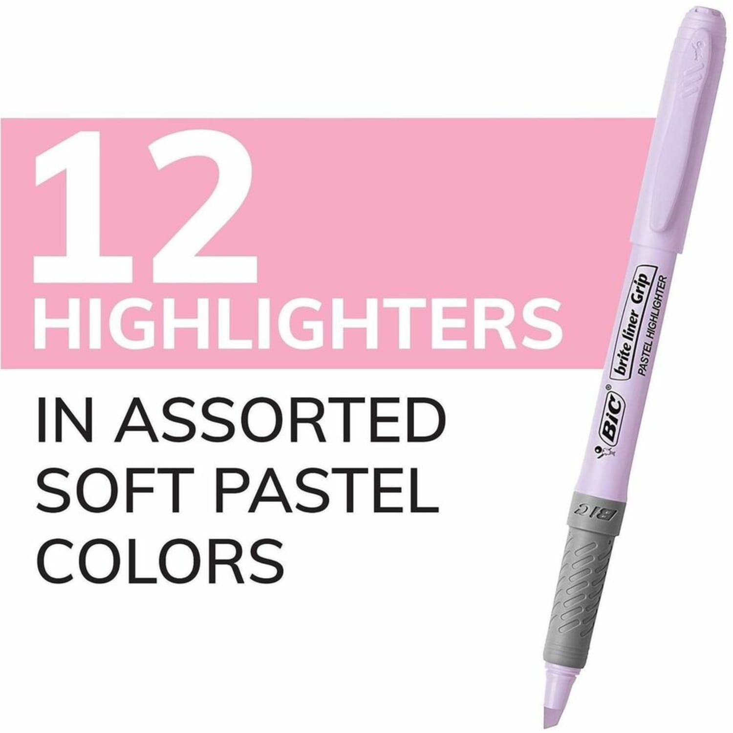 BIC Brite Liner Grip Highlighters, Assorted, 12 Pack - 1.6 mm Marker Point Size - Chisel Marker Point Style - GBLD11AST - Image 5