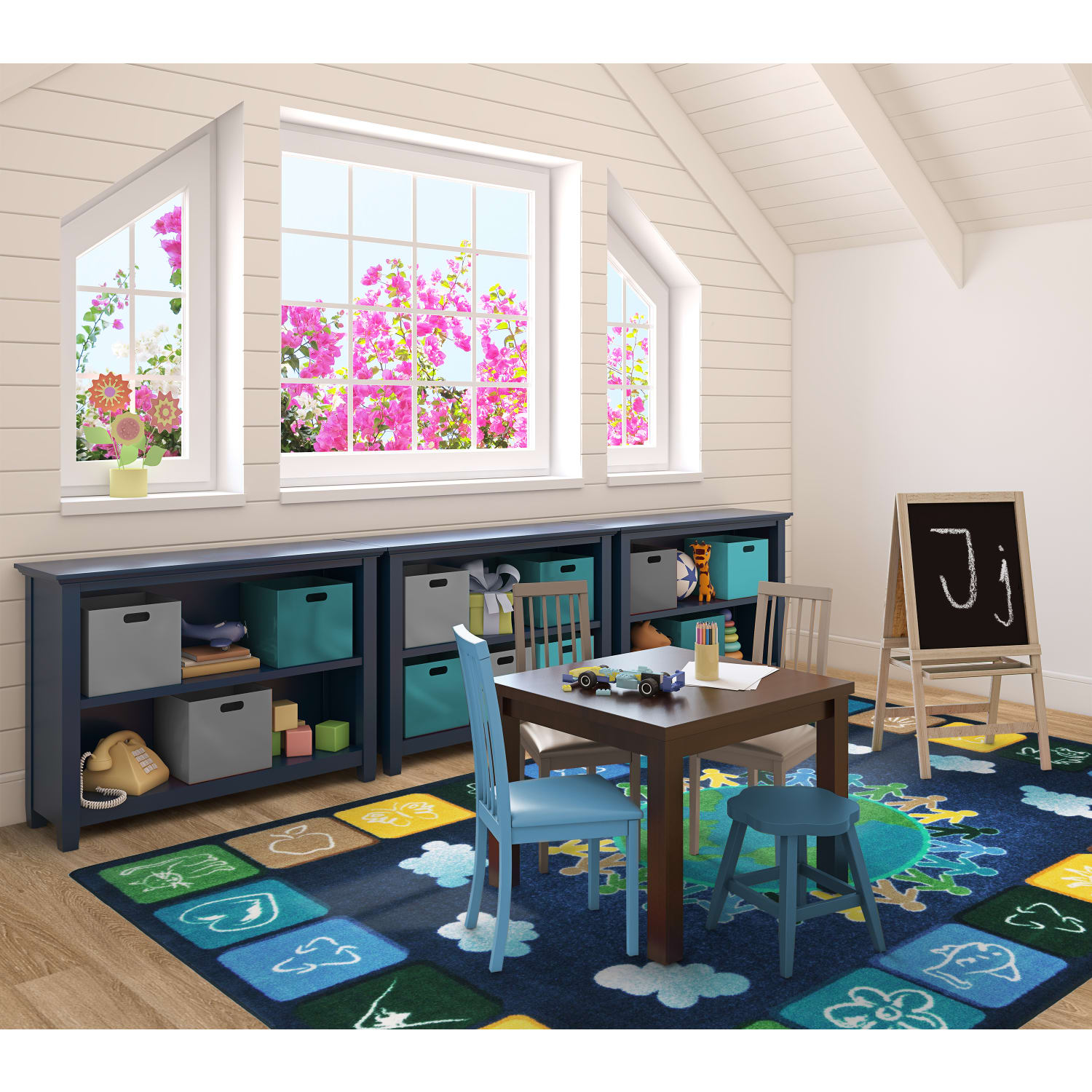 Joy Carpets Kids Essentials Rectangle Area Rug, One World, 5-1/3ft x 7-33/50ft, Neutral - Image 3