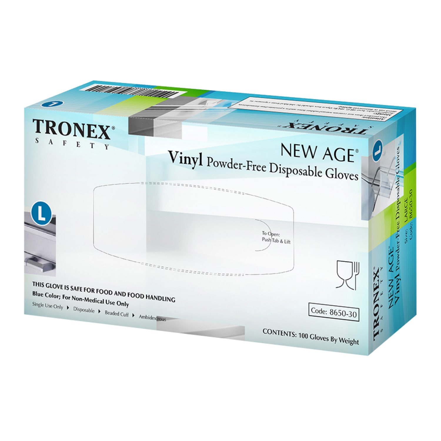 Tronex New Age Disposable Powder-Free Vinyl Gloves, Large, Blue, 100 Gloves Per Pack, Box Of 10 Packs - Image 3