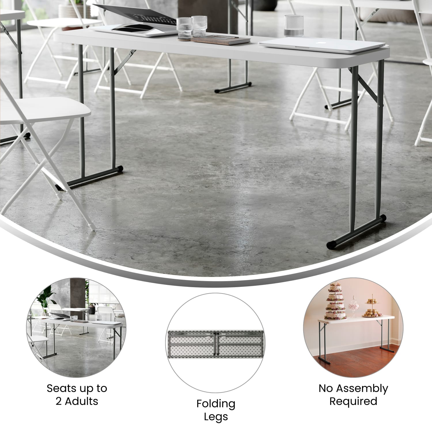 Flash Furniture Plastic Folding Training Table, 29inH x 18inW x 60inD, Granite White - Image 5