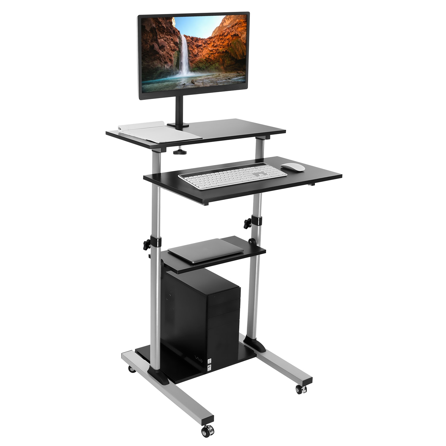 Mount-It! Rolling Computer Work Station with Monitor Mount, 37inH x 27.5inW x 26inD, Silver - Image 5