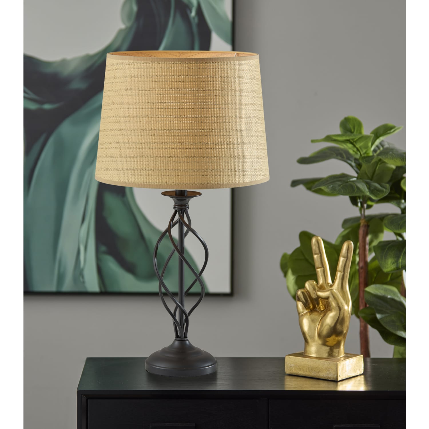 Adesso Darcy Table Lamp, 26inH, Natural Woven Rattan Shade/Black Base - Image 6