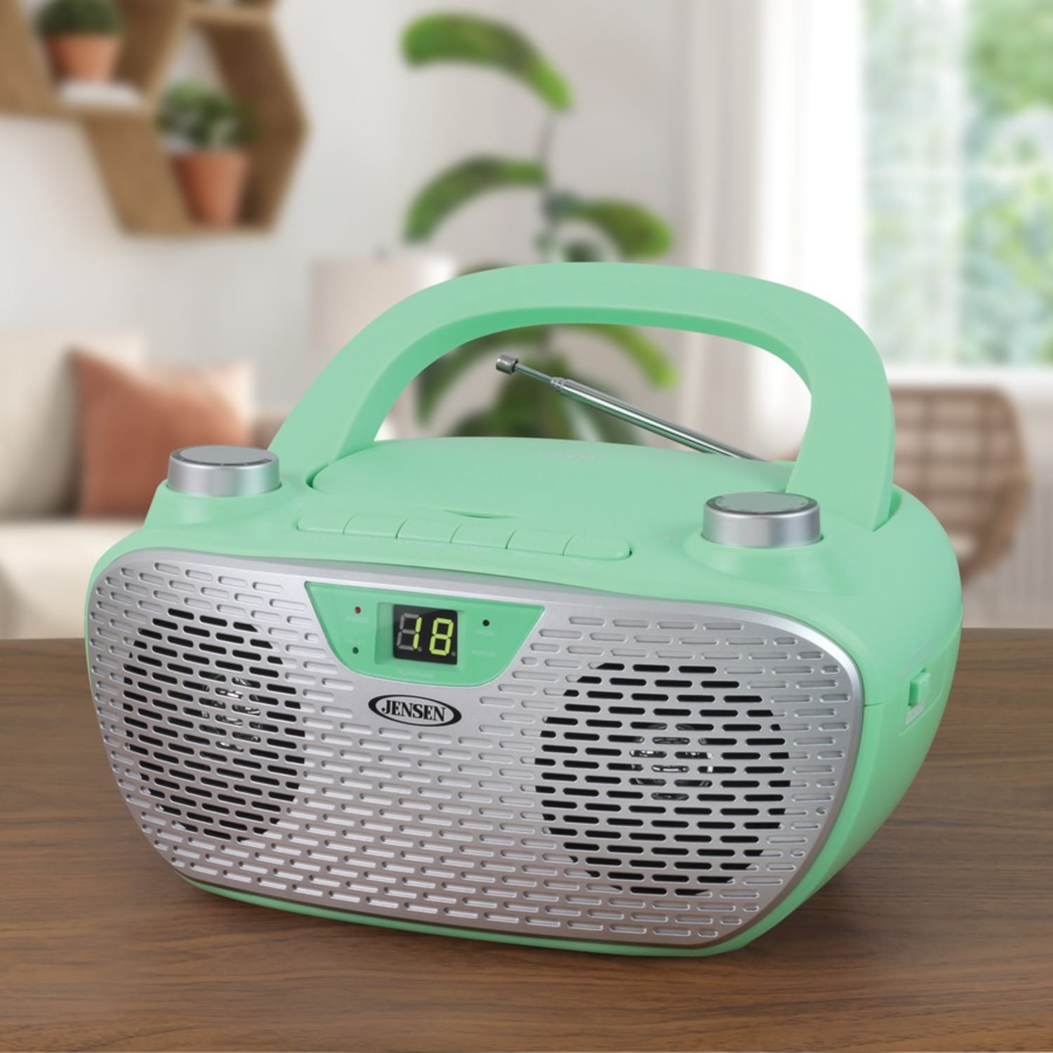 JENSEN Portable Stereo Compact Disc Player with AM/FM Stereo Radio - 1 x Disc Integrated Stereo Speaker - Green, Silver - CD-DA, MP3 - Auxiliary Input - Image 5