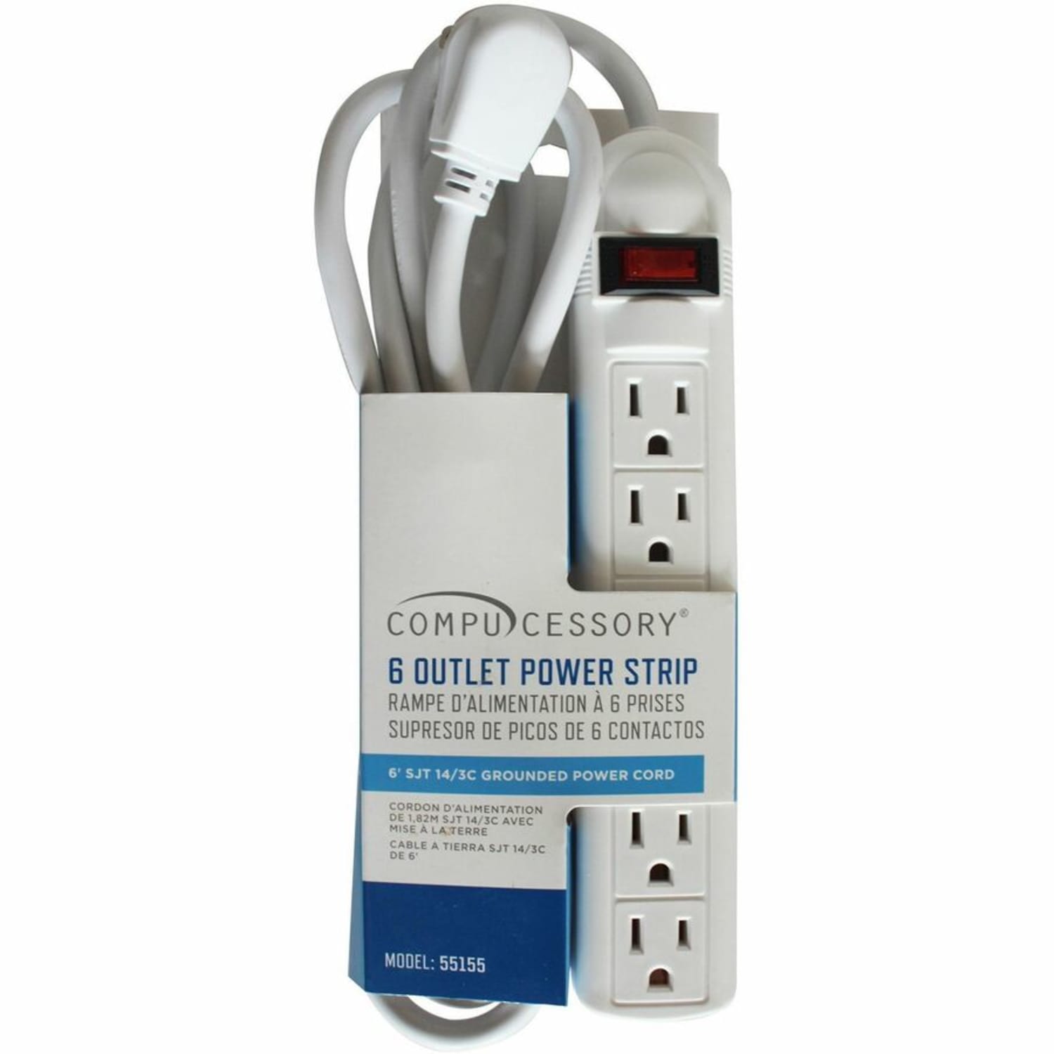Compucessory 6-Outlet Power Strip, 6ft Cord, Gray - Image 6
