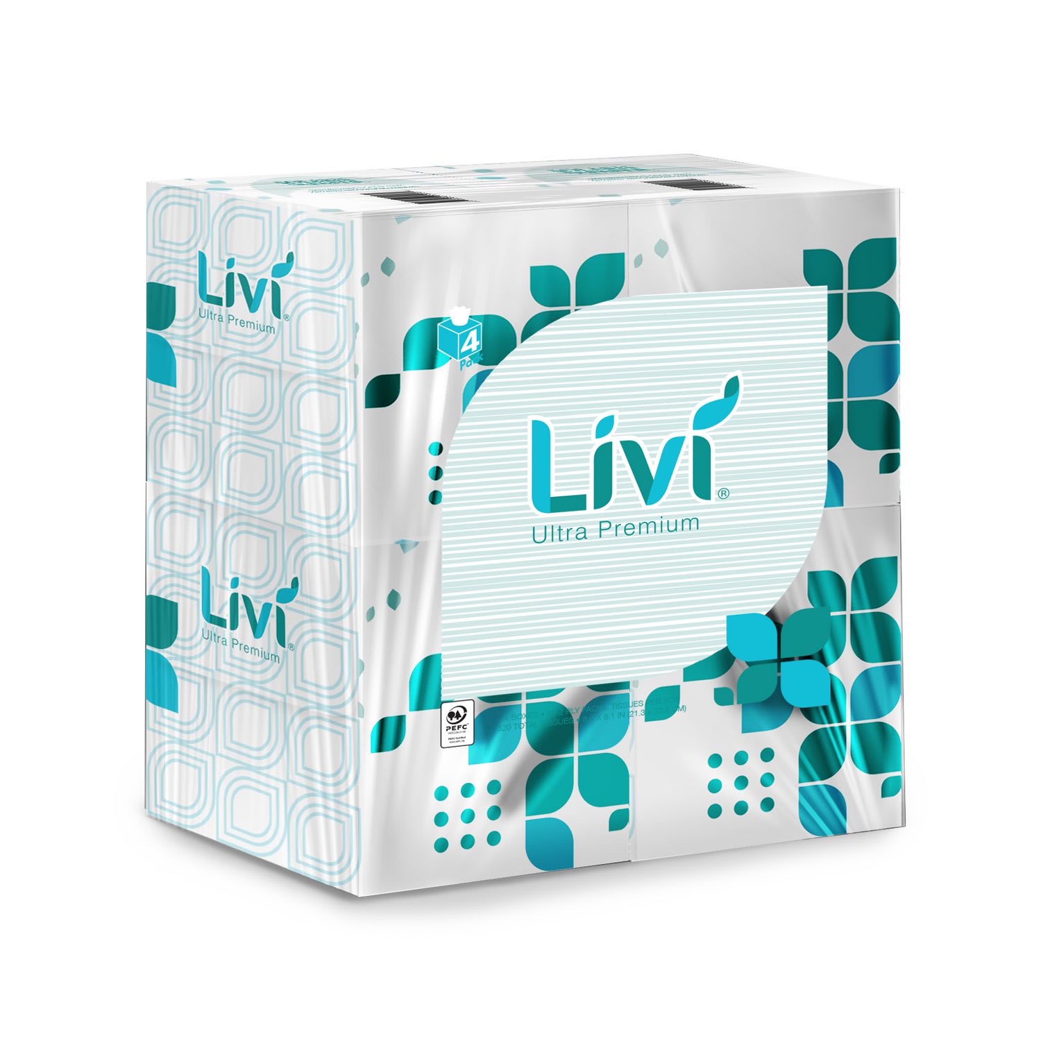 Livi Ultra Premium Facial Tissue, 2-Ply, White, Cube Box, 80 Sheets/Box, 4 Boxes/Pack, 6 Packs/Carton - Image 3