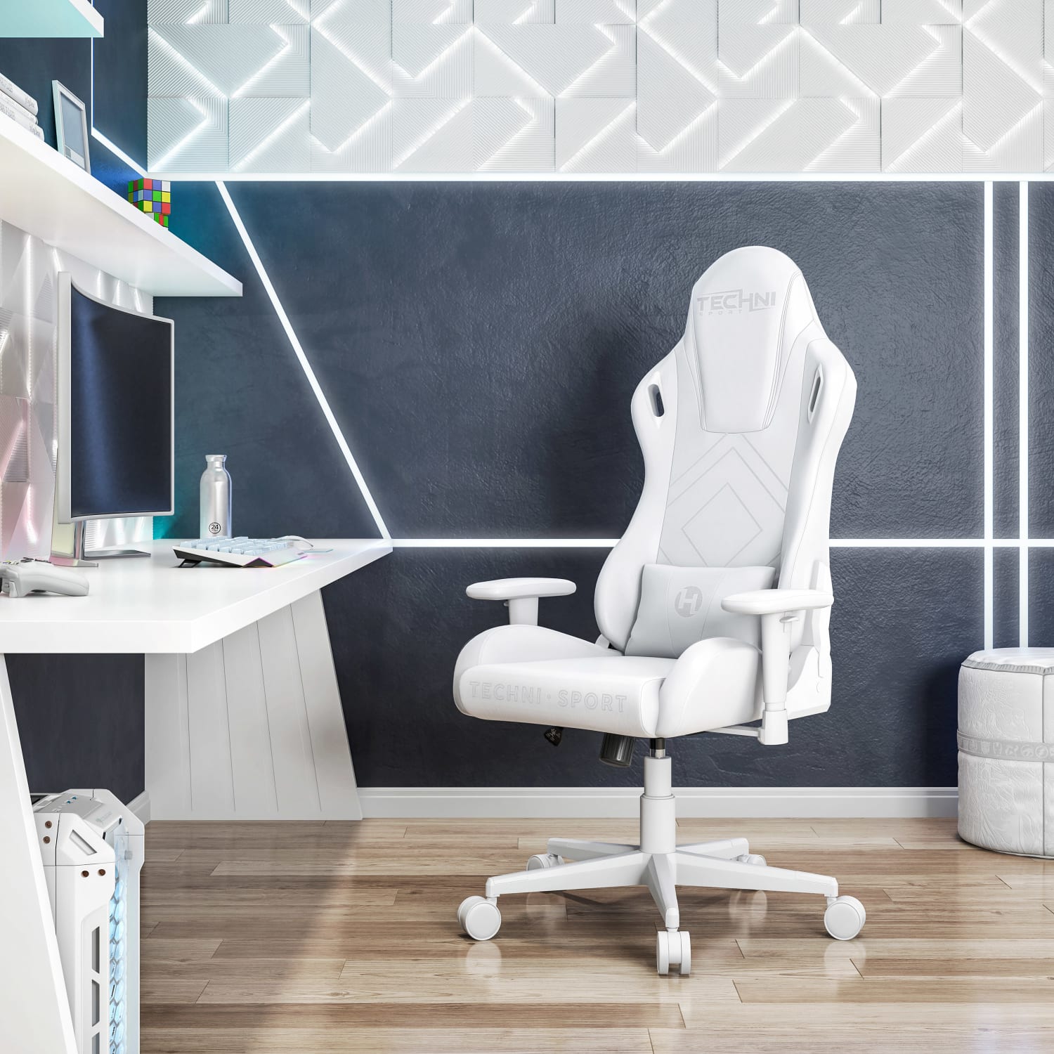 Techni Sport Ergonomic Velvet Computer Gaming Chair, White - Image 3