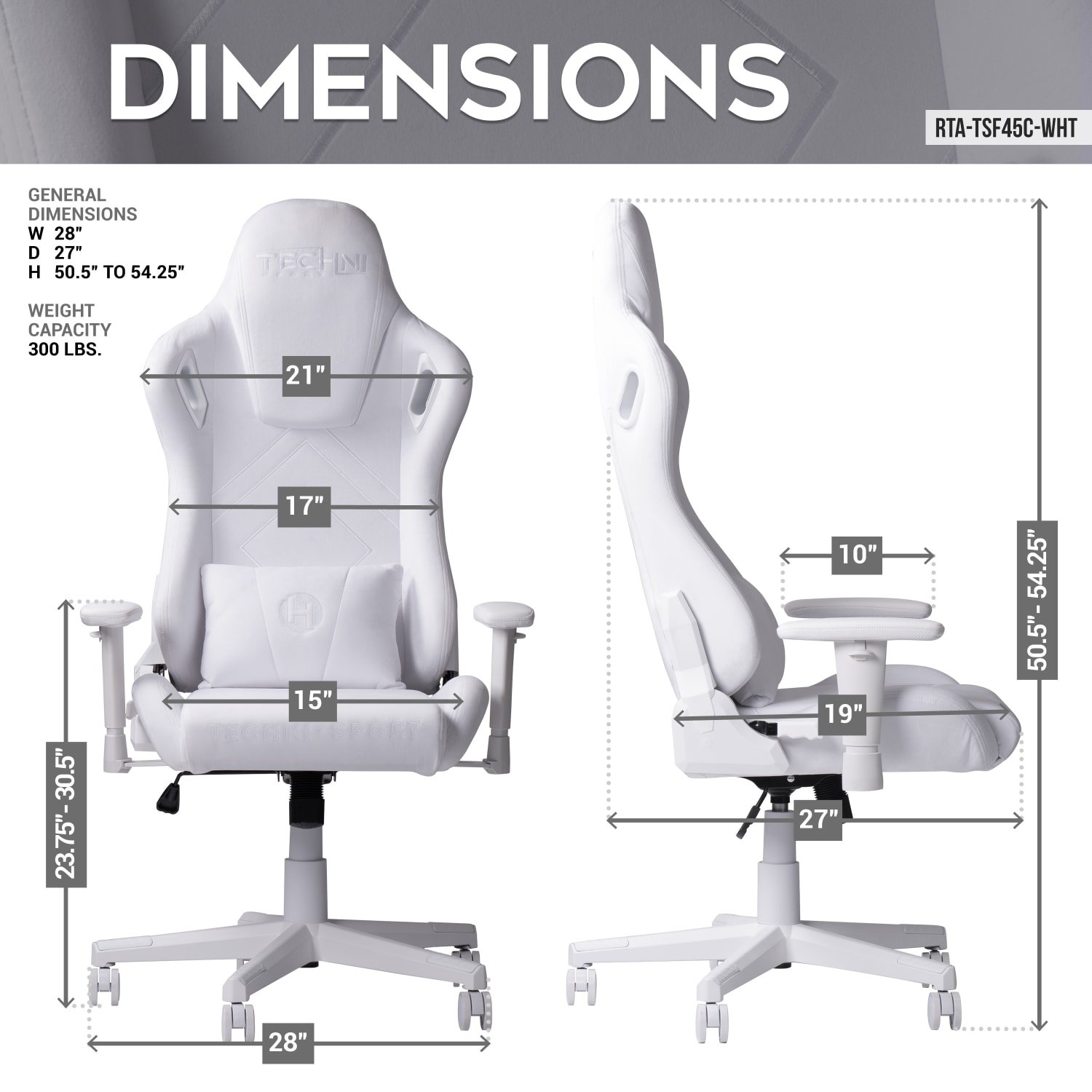 Techni Sport Ergonomic Velvet Computer Gaming Chair, White - Image 5