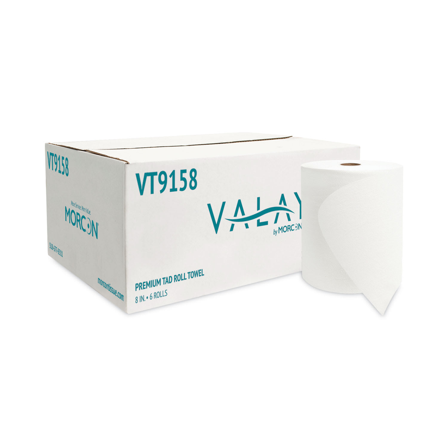Morcon Tissue Valay Universal TAD Roll Towels, 1-Ply, 8 x 600 ft, White, 6 Rolls/Carton - Image 3