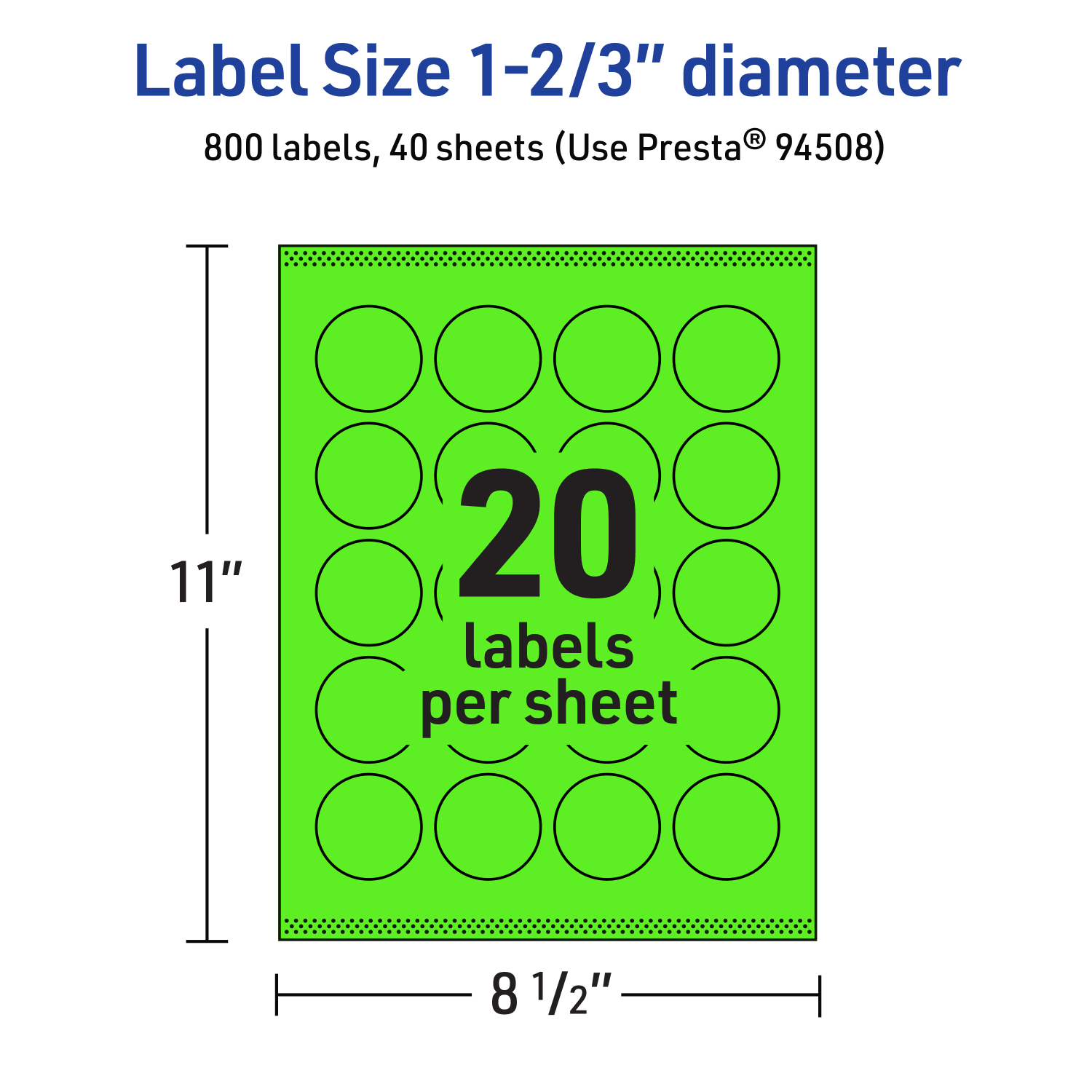 Avery Print-To-The-Edge Labels With Sure Feed Technology, 94508-NGP40, Round, 1-2/3in, Matte Neon Green, Pack of 800 - Image 6