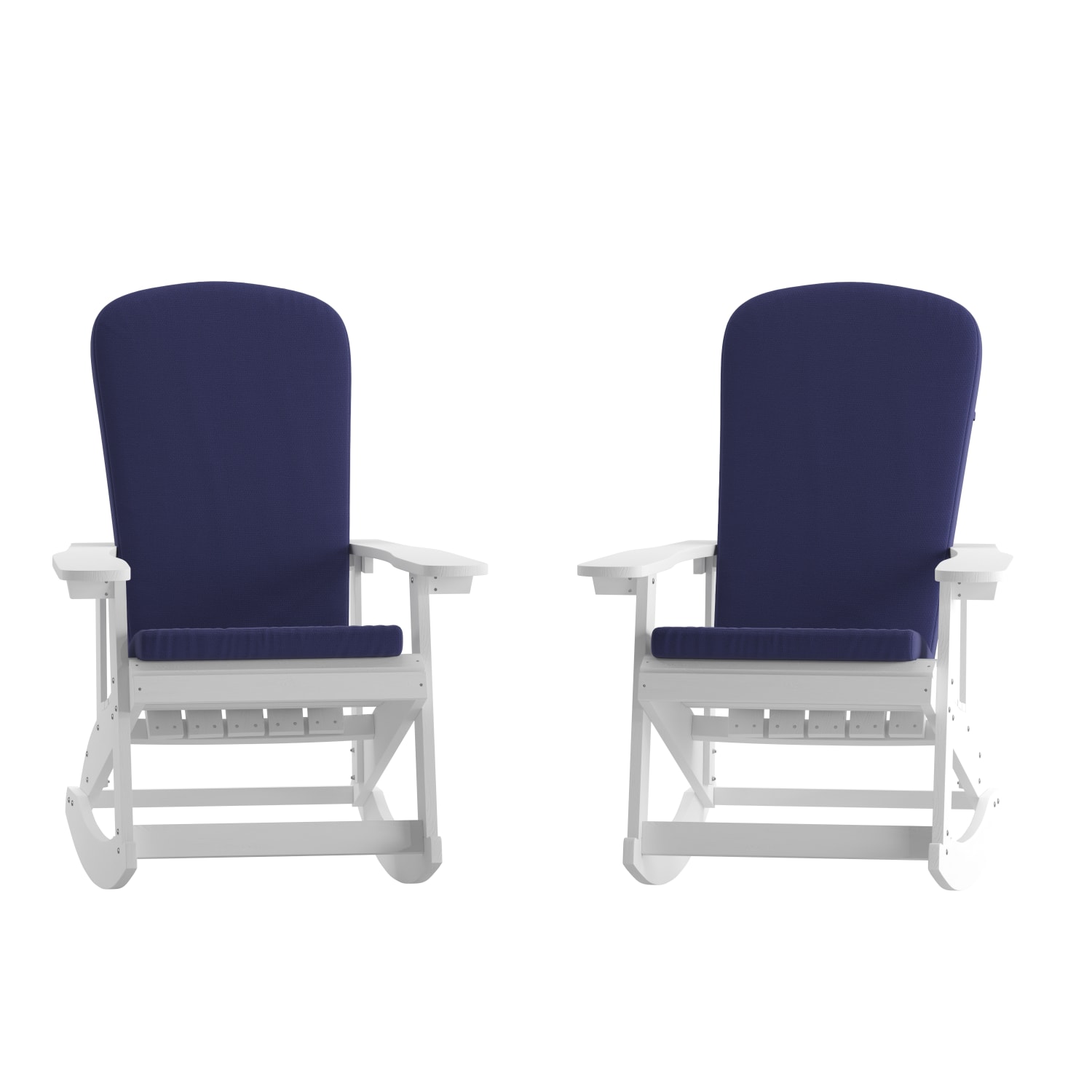 Flash Furniture Savannah All-Weather Adirondack Rocking Chairs with Cushions, Blue/White, Set Of 2 Chairs - Image 4