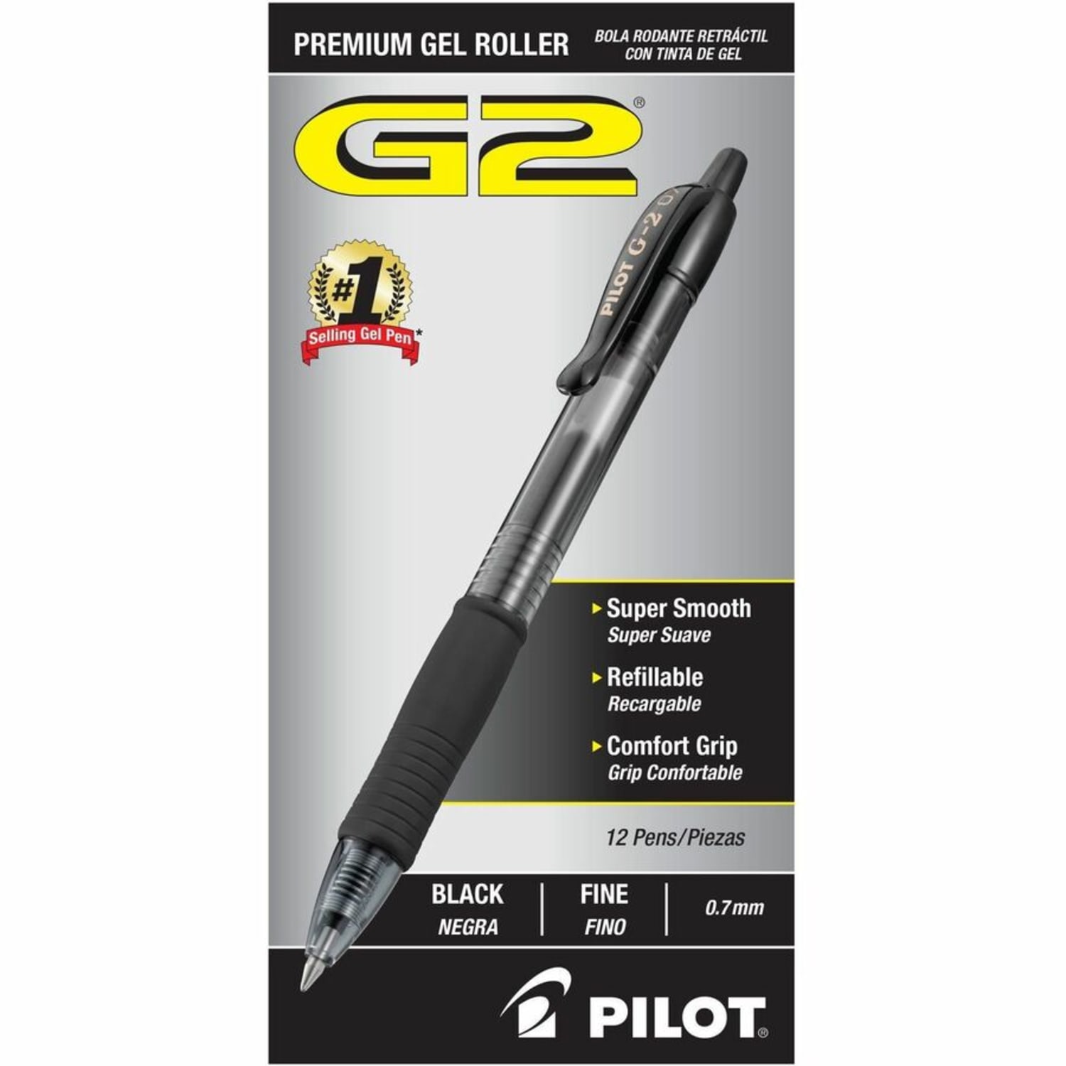 Pilot G2 Retractable Gel Pens, Fine Point, 0.7 mm, Clear Barrels, Black Ink, Pack Of 12 Pens - Image 5
