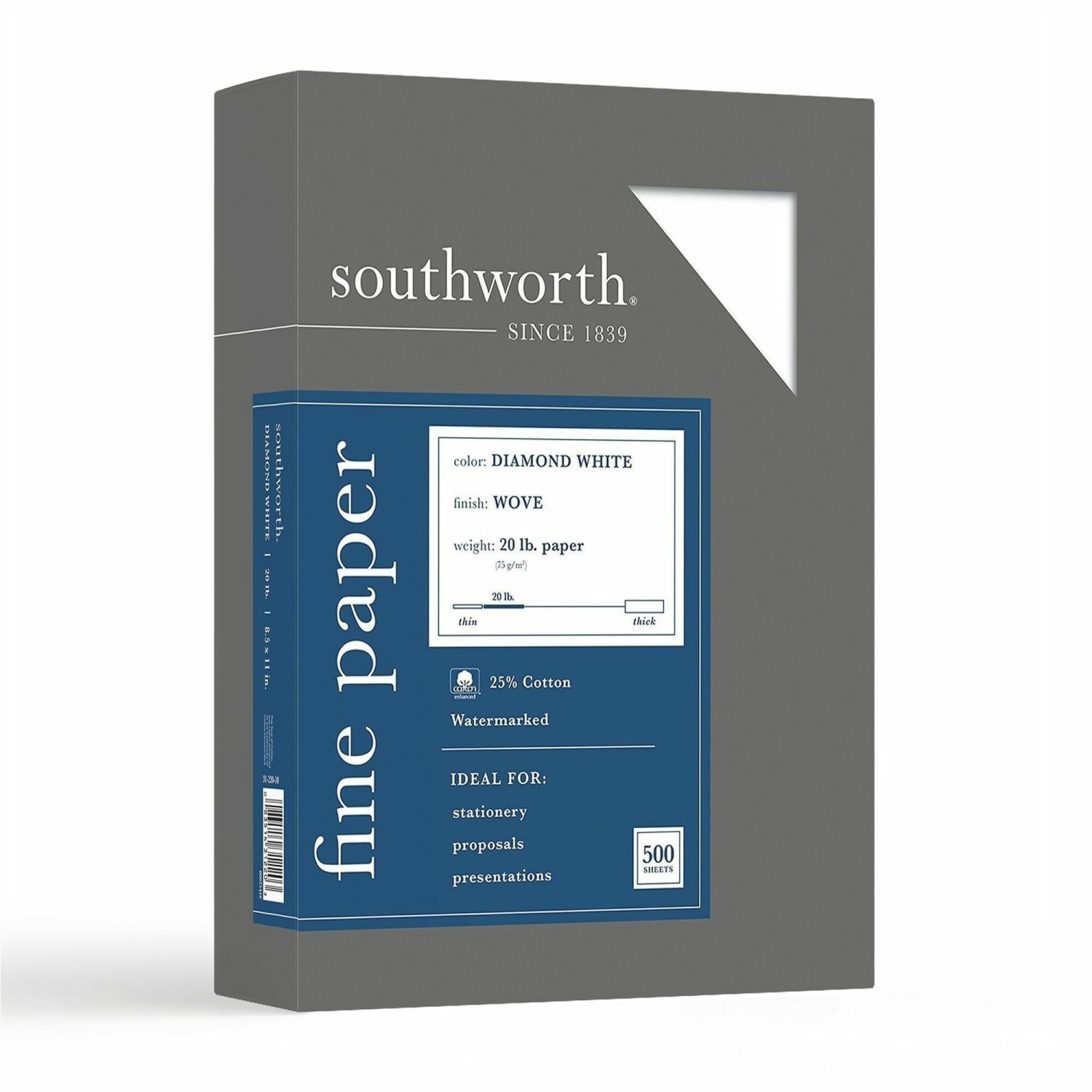 Southworth Diamond White 25% Cotton Business Paper, 8 1/2in x 11in, 20 Lb, White, Box Of 500 - Image 6