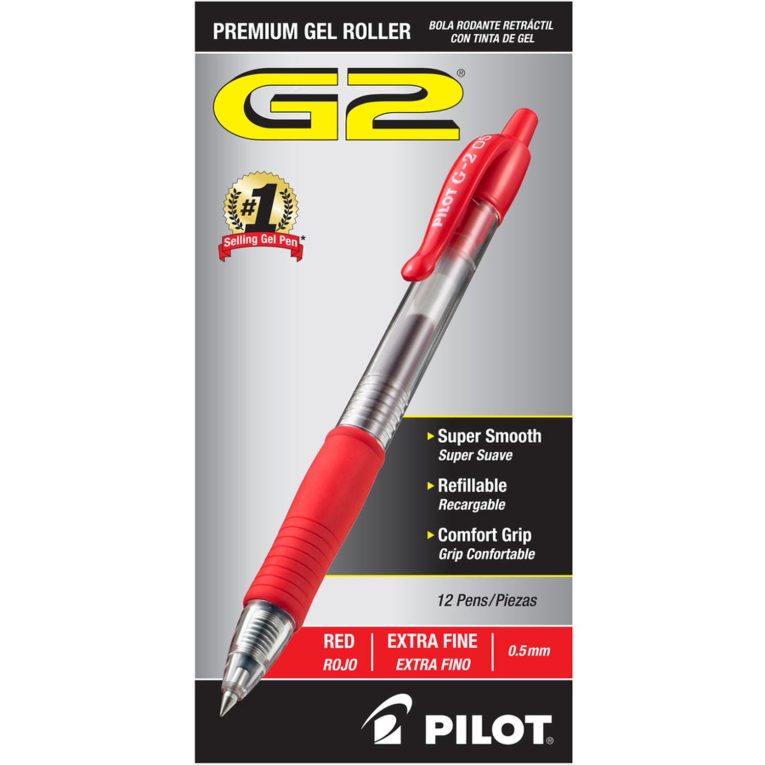 Pilot G2 Retractable Gel Pens, Extra Fine Point, 0.5 mm, Clear Barrels, Red Ink, Pack Of 12 - Image 4