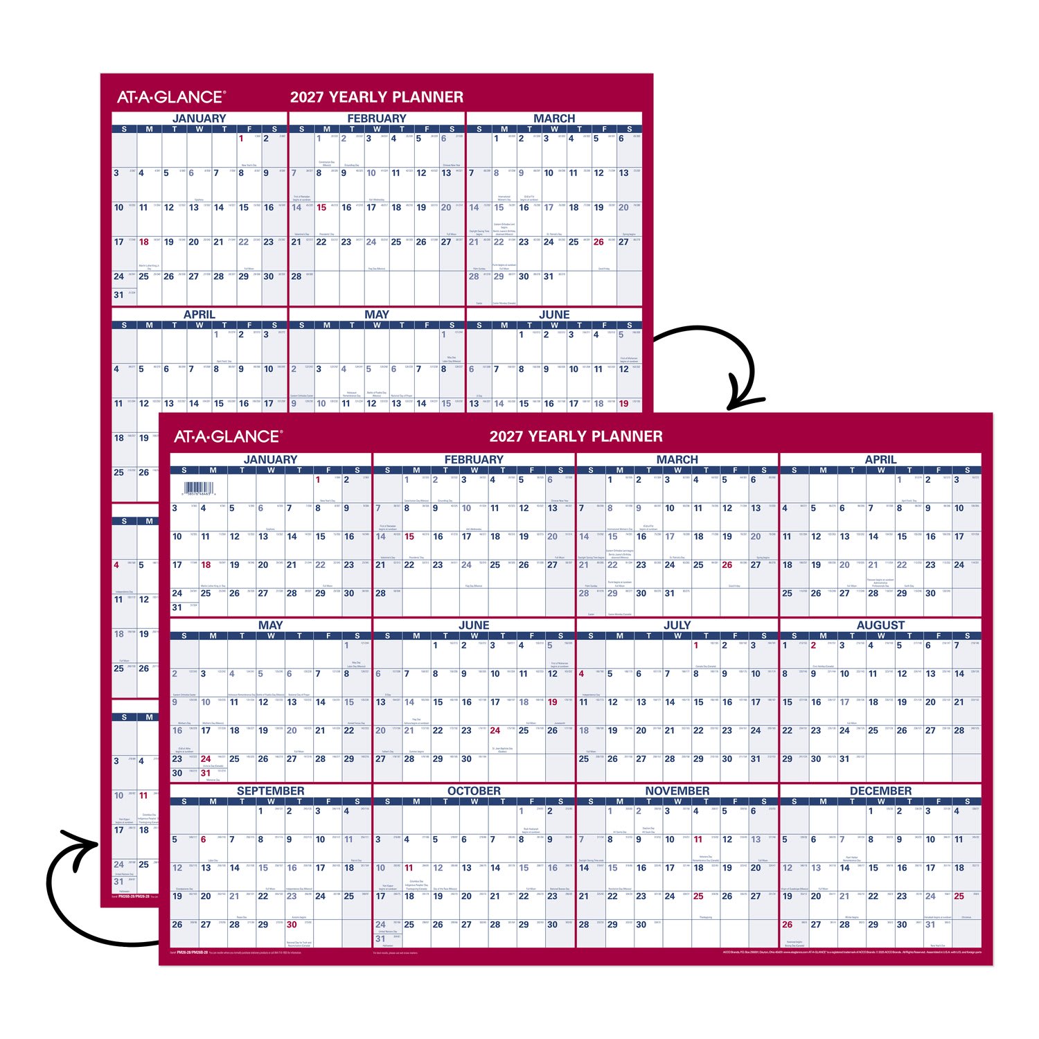 AT-A-GLANCE 2027 Vertical Horizontal Reversible Erasable Yearly Wall Calendar, Large, 24in x 36in - Image 5