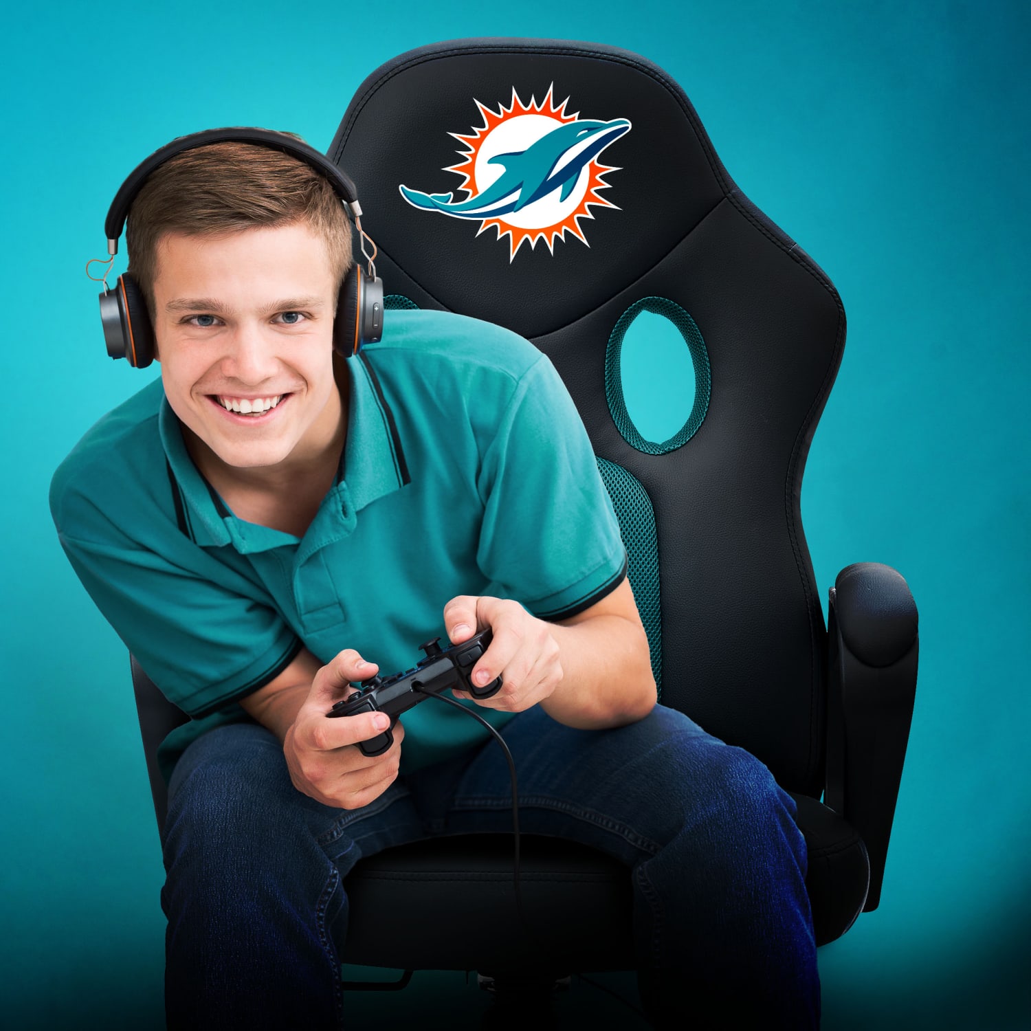 Imperial NFL Vision Faux Leather/Mesh High-Back Computer Gaming Chair, Miami Dolphins - Image 4