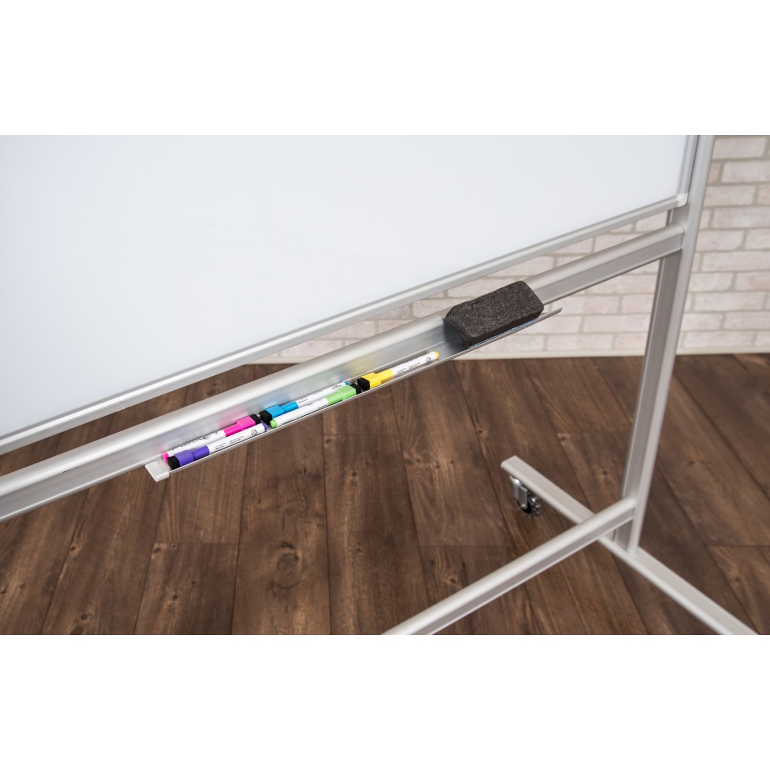 Luxor Double-Sided Mobile Magnetic Glass Dry-Erase Whiteboard, 48in x 36in, Aluminum Frame With Silver Finish - Image 4