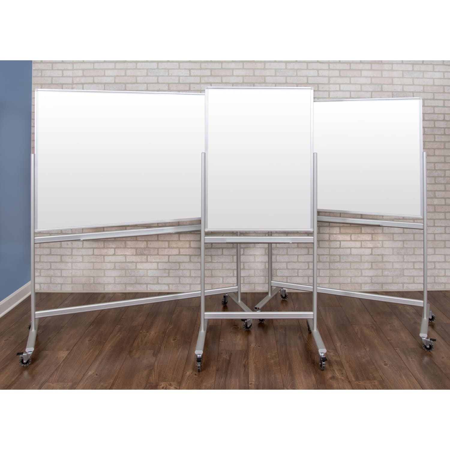 Luxor Double-Sided Mobile Magnetic Glass Dry-Erase Whiteboard, 48in x 36in, Aluminum Frame With Silver Finish - Image 6