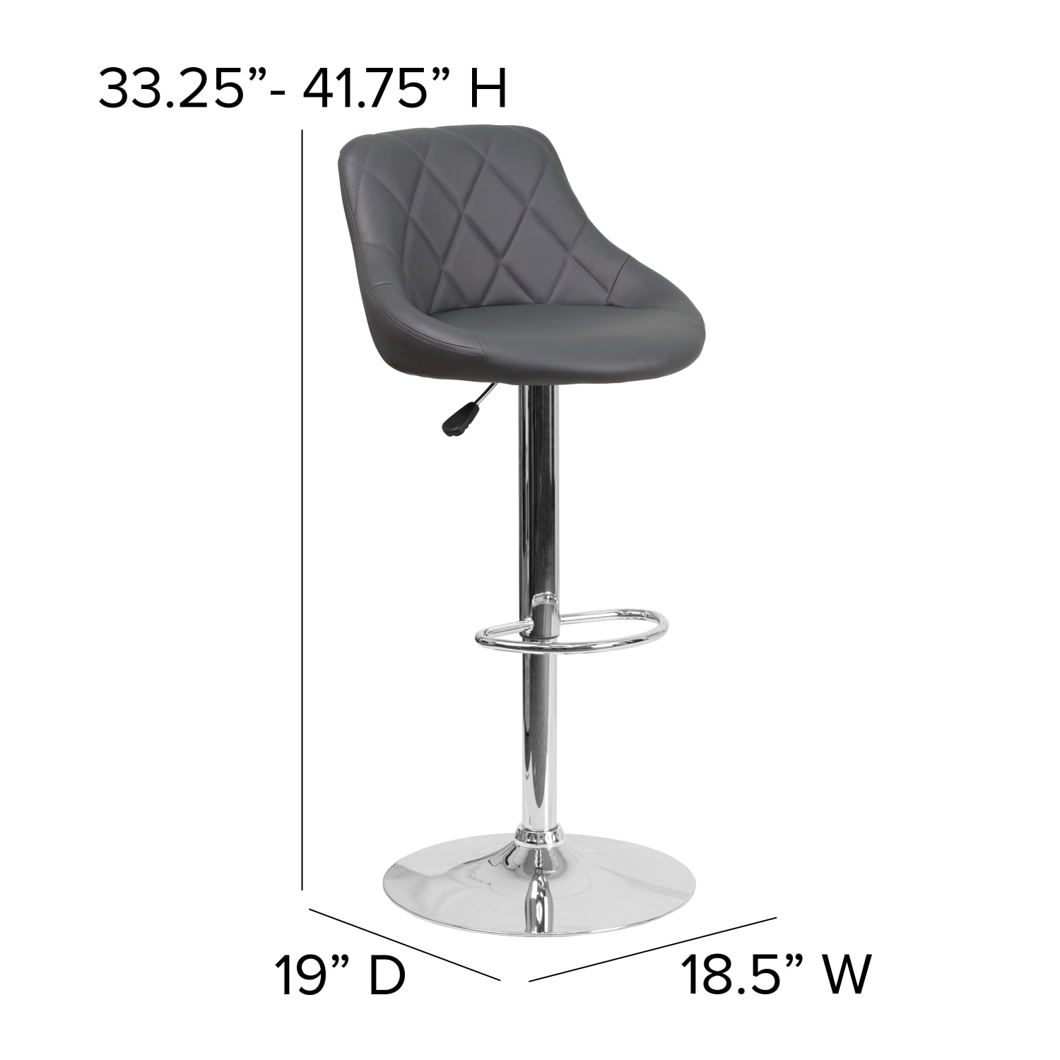 Flash Furniture Contemporary Vinyl Bucket Seat Adjustable Height Barstool with Diamond Pattern Back and Chrome Base, Gray - Image 5