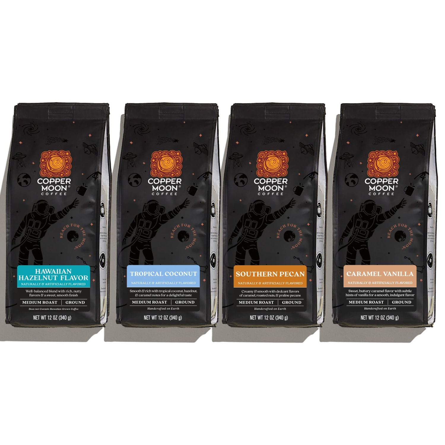 Copper Moon Coffee, Ground, 4 Flavor Variety Pack, 4 Bags (12 Oz Each Blend)