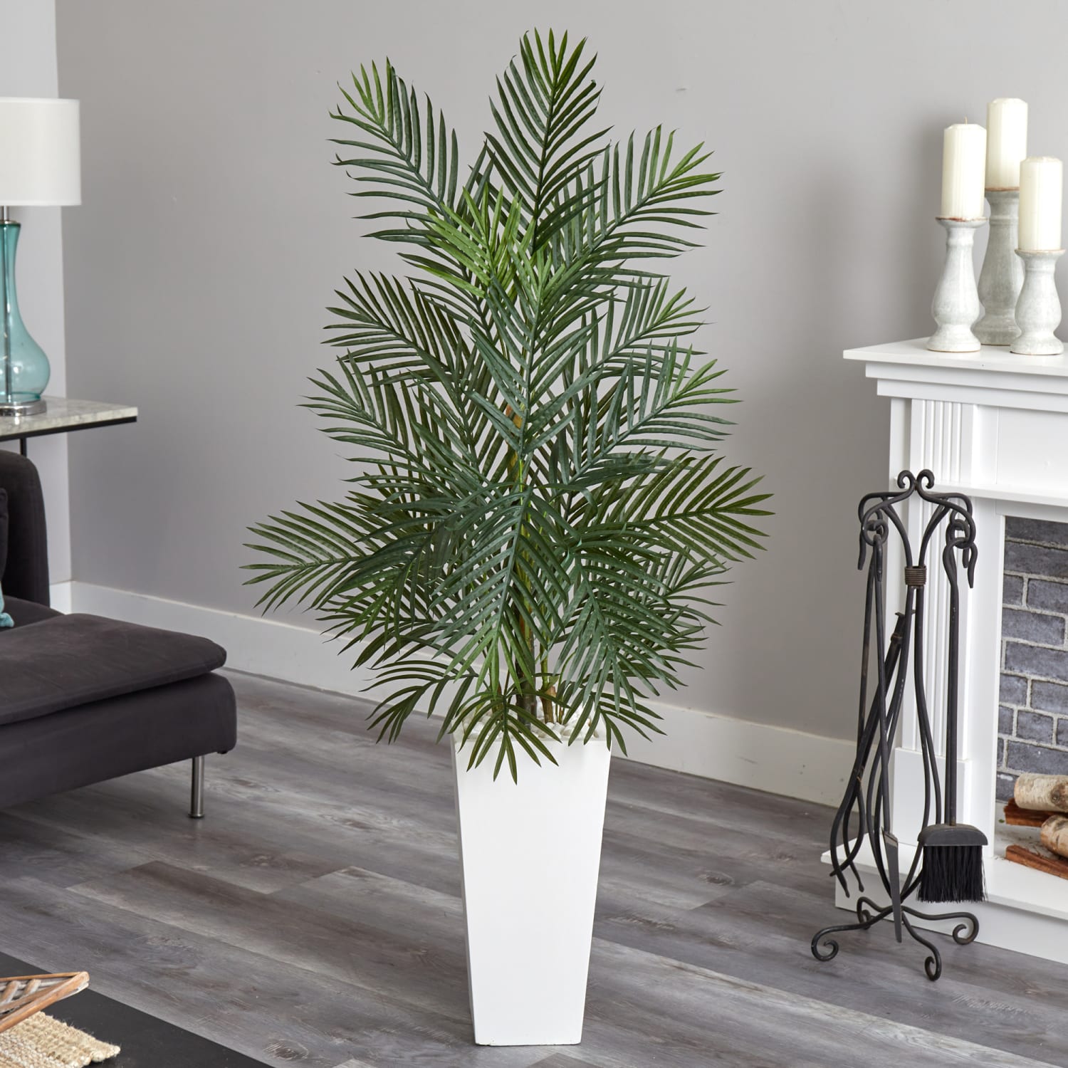 Nearly Natural 5ftH UV-Resistant Areca Artificial Palm Tree With Planter, 60inH x 32inW x 32inD, White/Green - Image 5