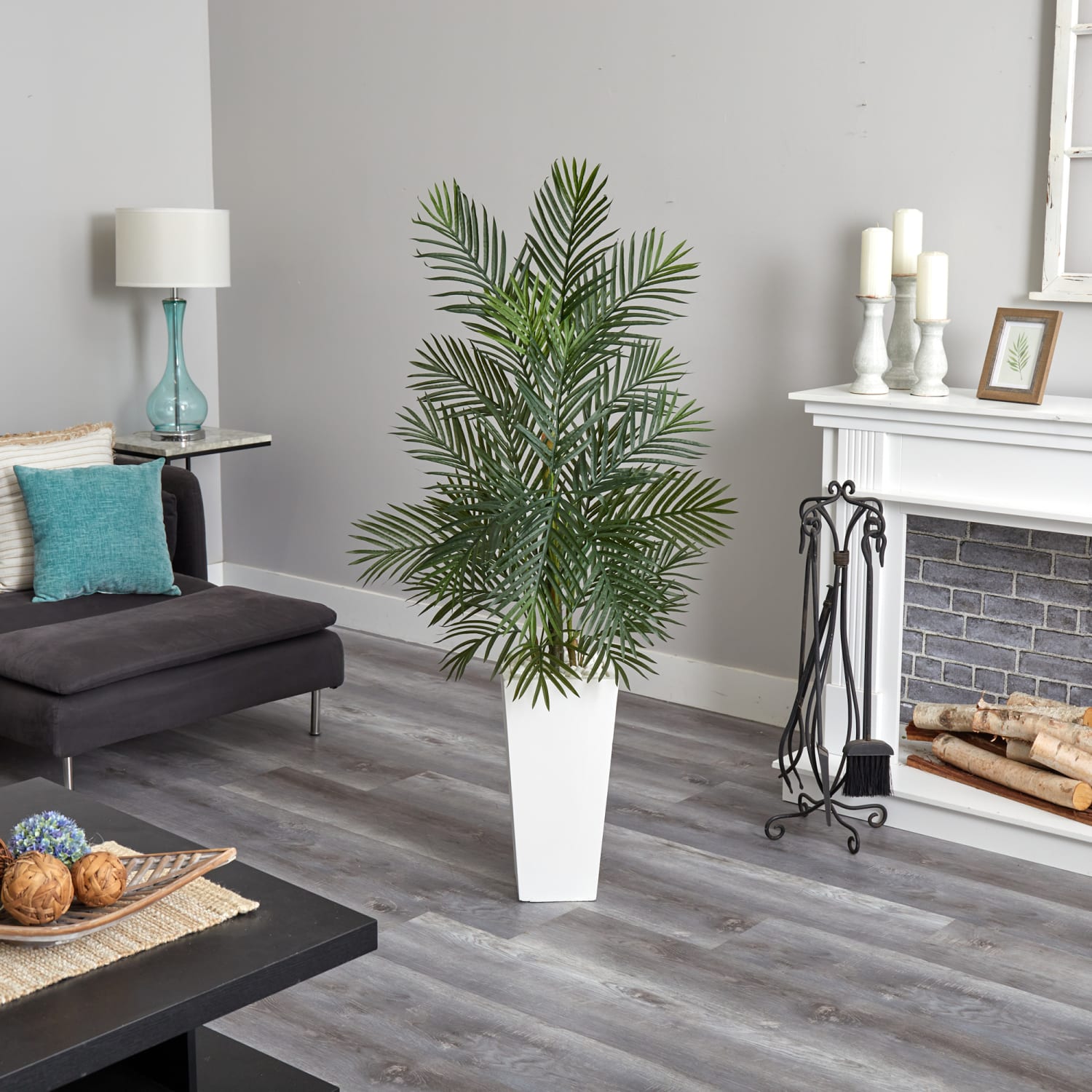 Nearly Natural 5ftH UV-Resistant Areca Artificial Palm Tree With Planter, 60inH x 32inW x 32inD, White/Green - Image 6