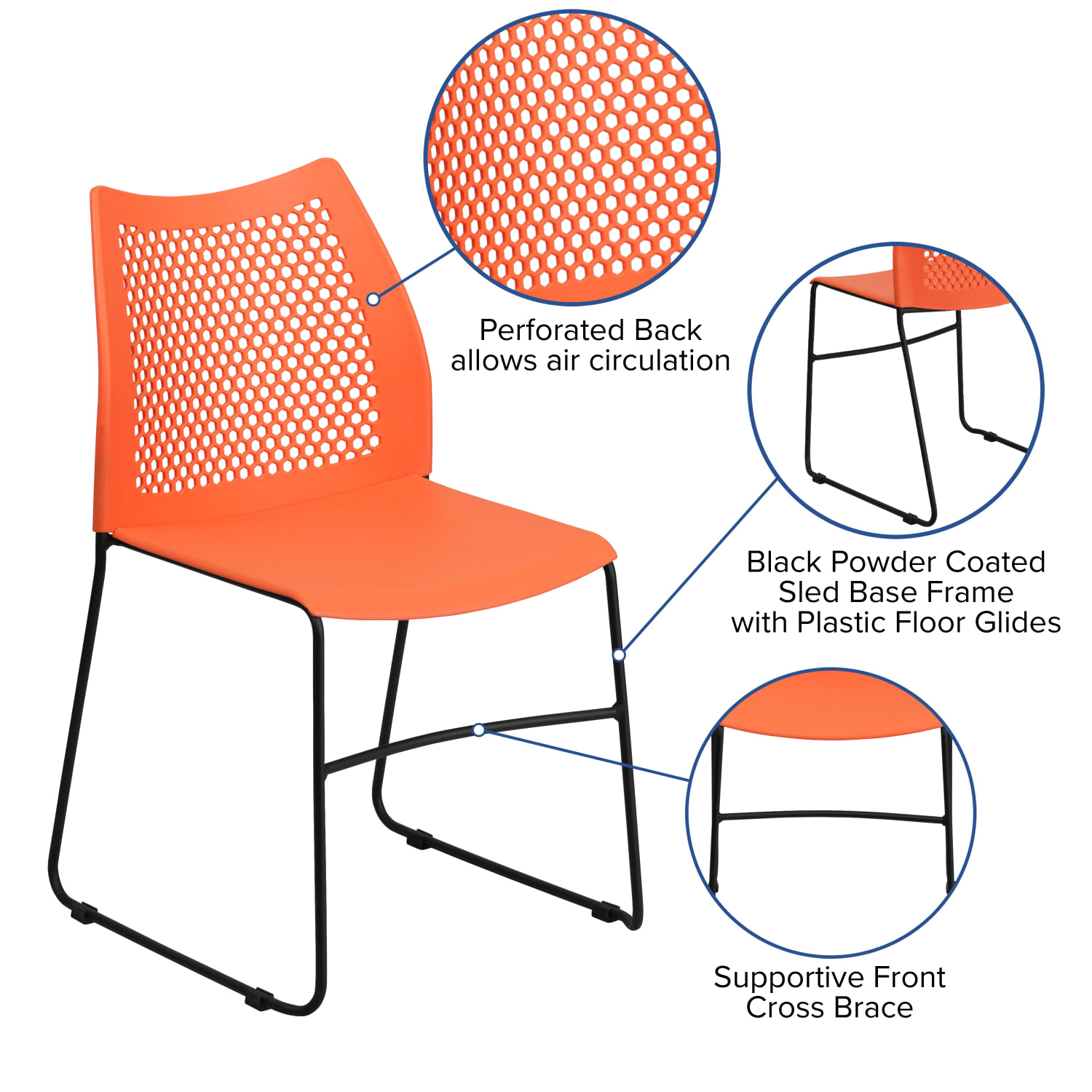 Flash Furniture HERCULES Series Sled Base Stack Chair With Air Vent Back OrangeBlack PopularChairscom