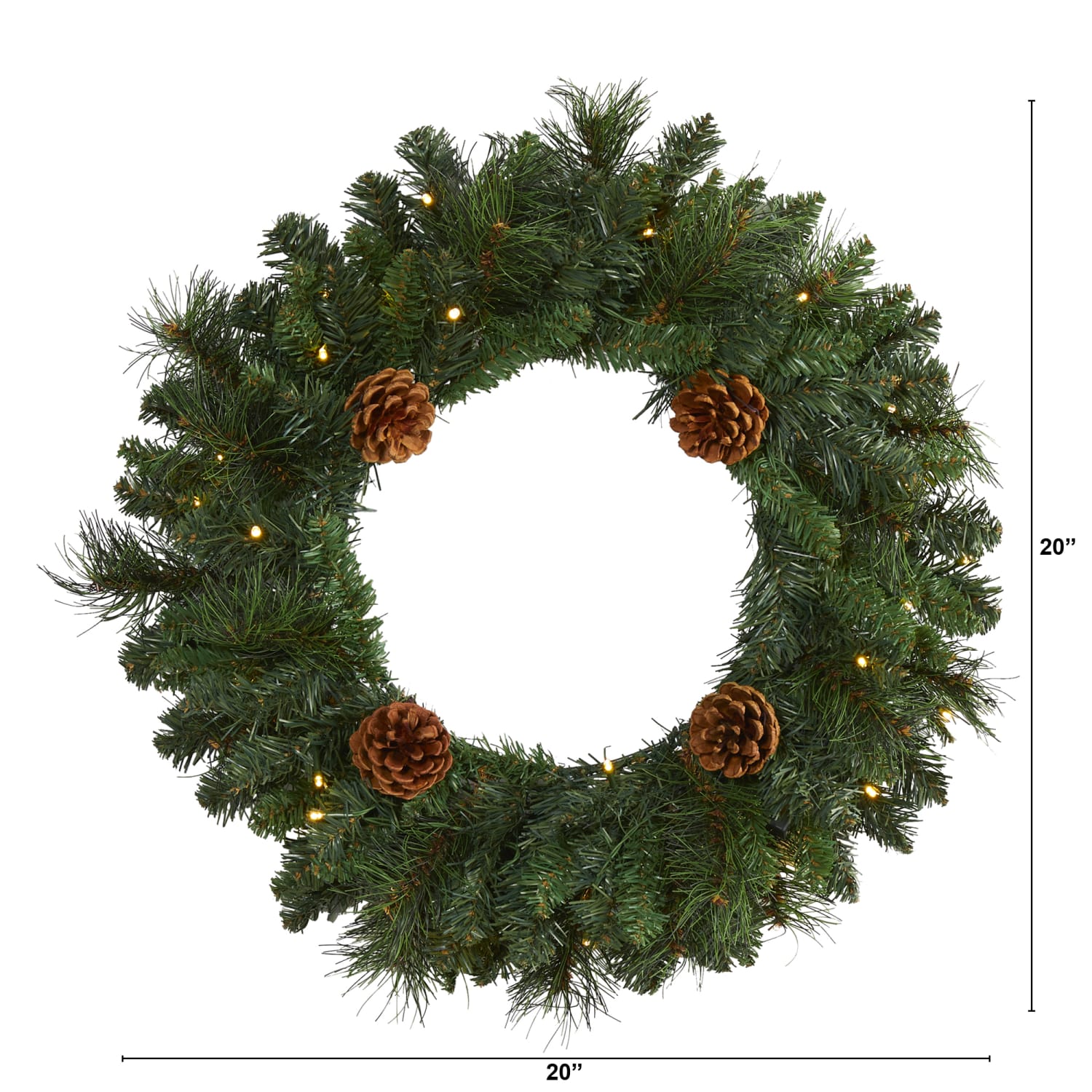 Nearly Natural Pine Artificial Christmas Wreath With 35 LED Lights, 20in x 4in, Green - Image 3