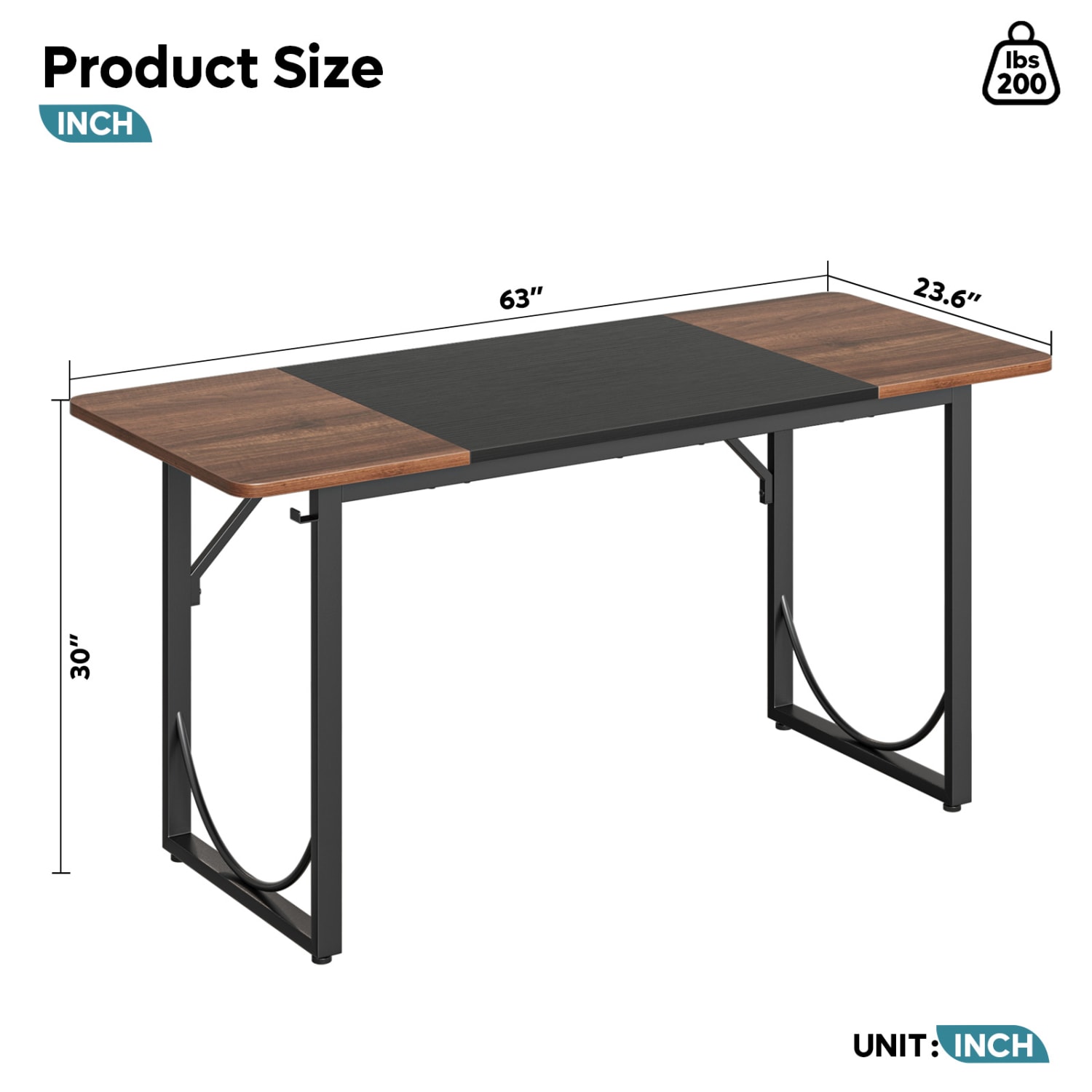 Pinmoco 63in Ergonomic Engineered Wood Modern Home Office Computer Desk, Rustic Brown - Image 6