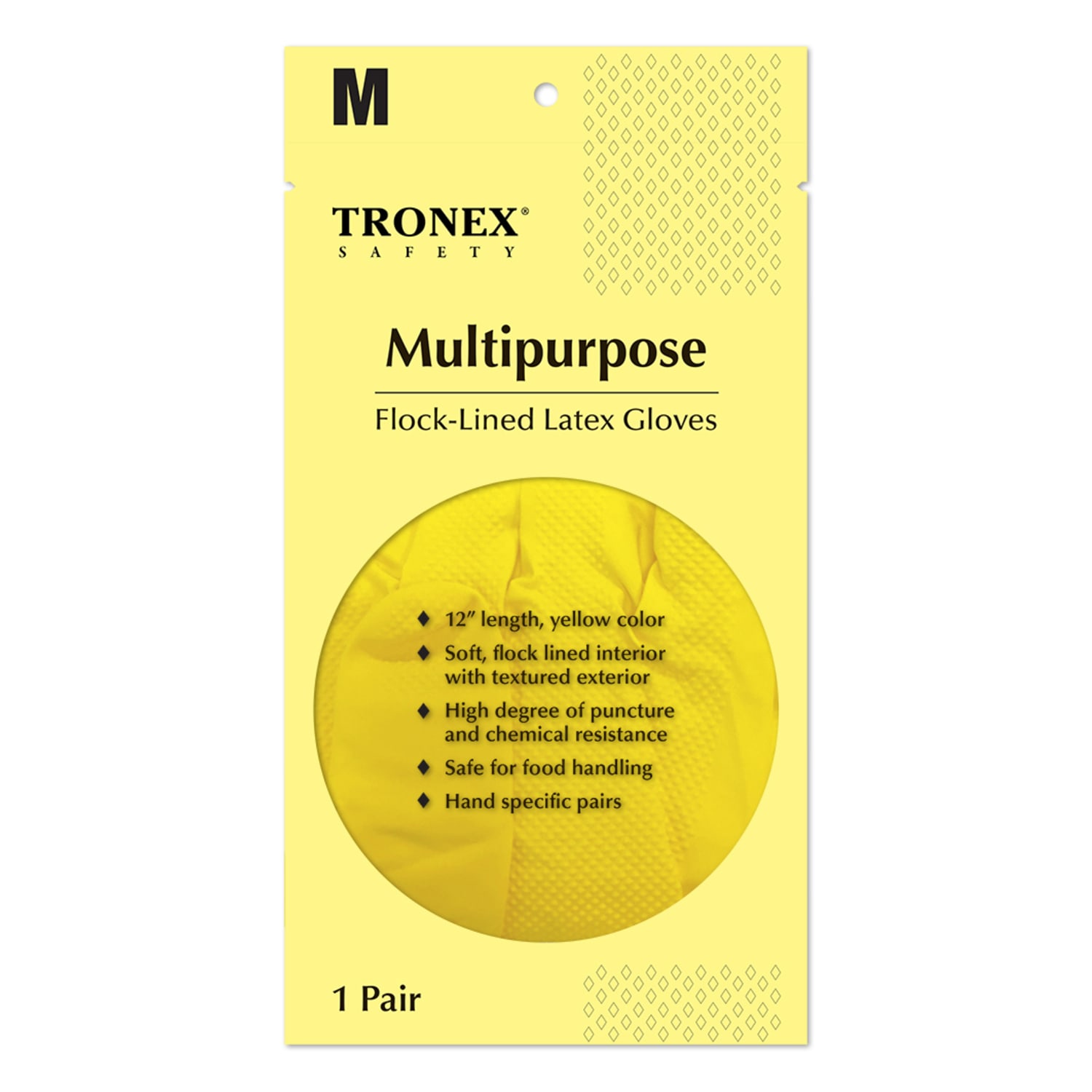 Tronex Multipurpose Flock-Lined Latex Gloves, Medium, Yellow, 24 Per Pack, Case Of 12 Packs - Image 3