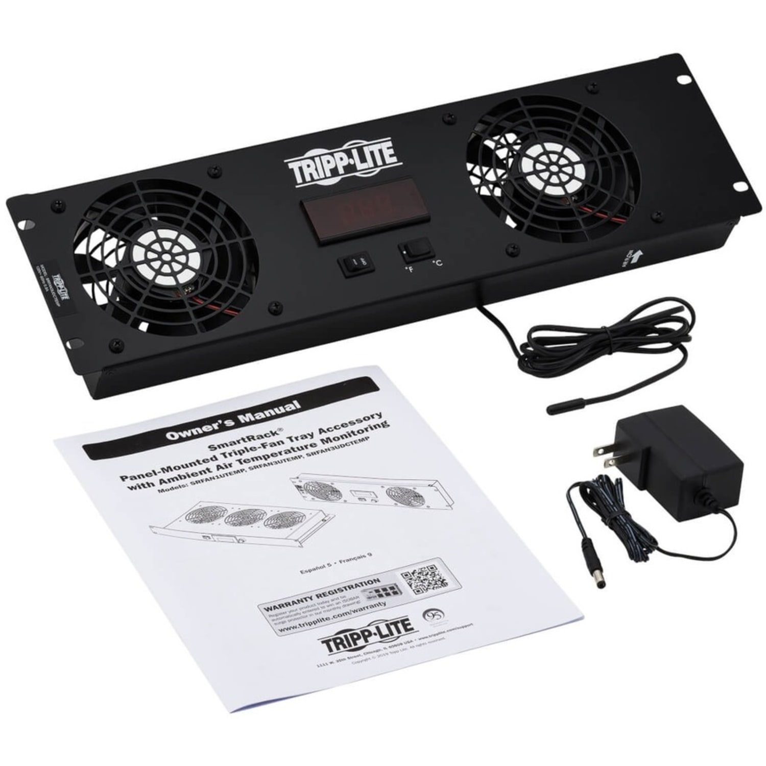 Eaton Tripp Lite Series Blanking Panel for 19 in. Racks - 3U, 2 12VDC Extra-Quiet Fans, Digital Temperature Sensor, LCD - SRFAN3UDCTEMP - Image 6