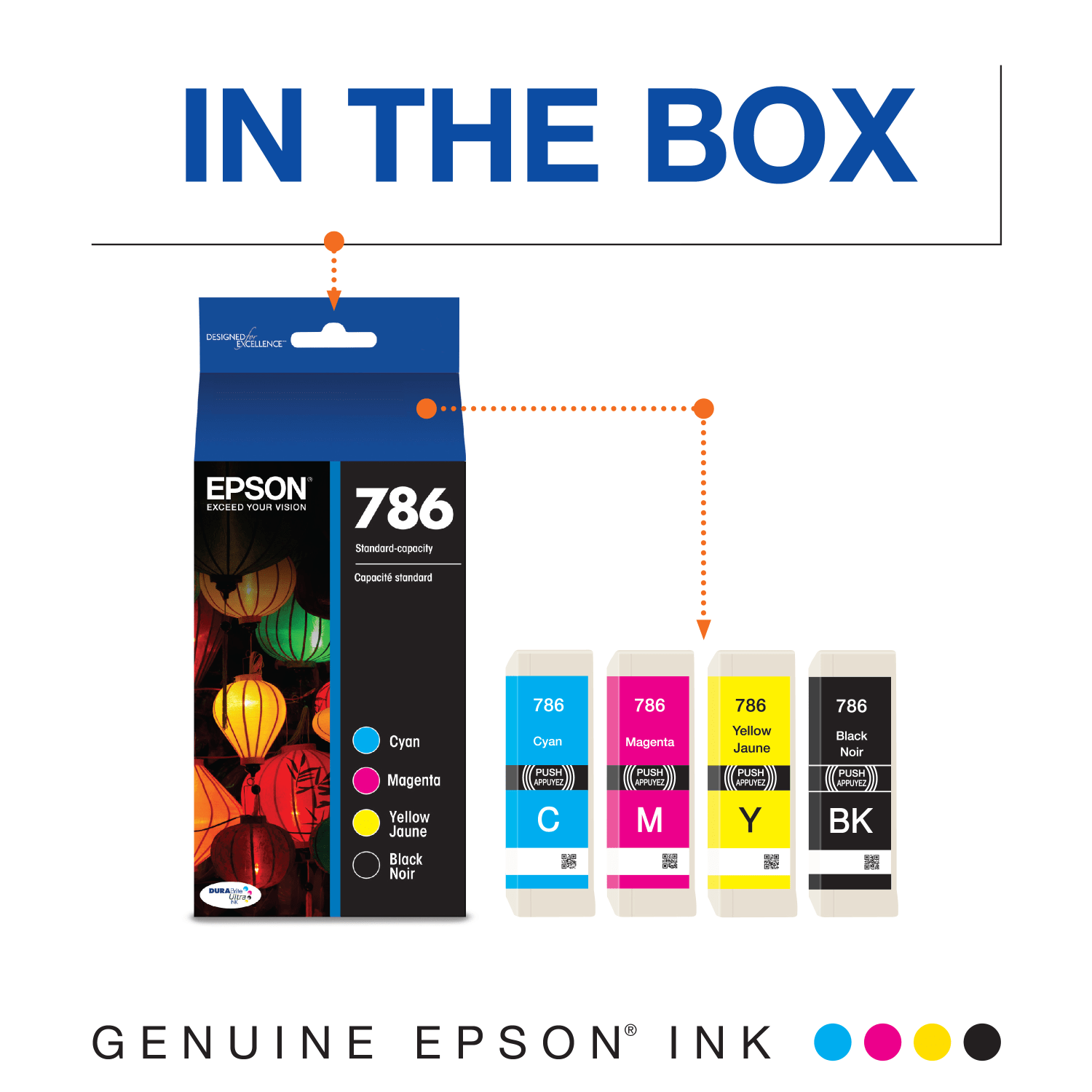 Epson 786 DuraBrite Black And Cyan, Magenta, Yellow Ink Cartridges, Pack Of 4, T786120-BCS - Image 3