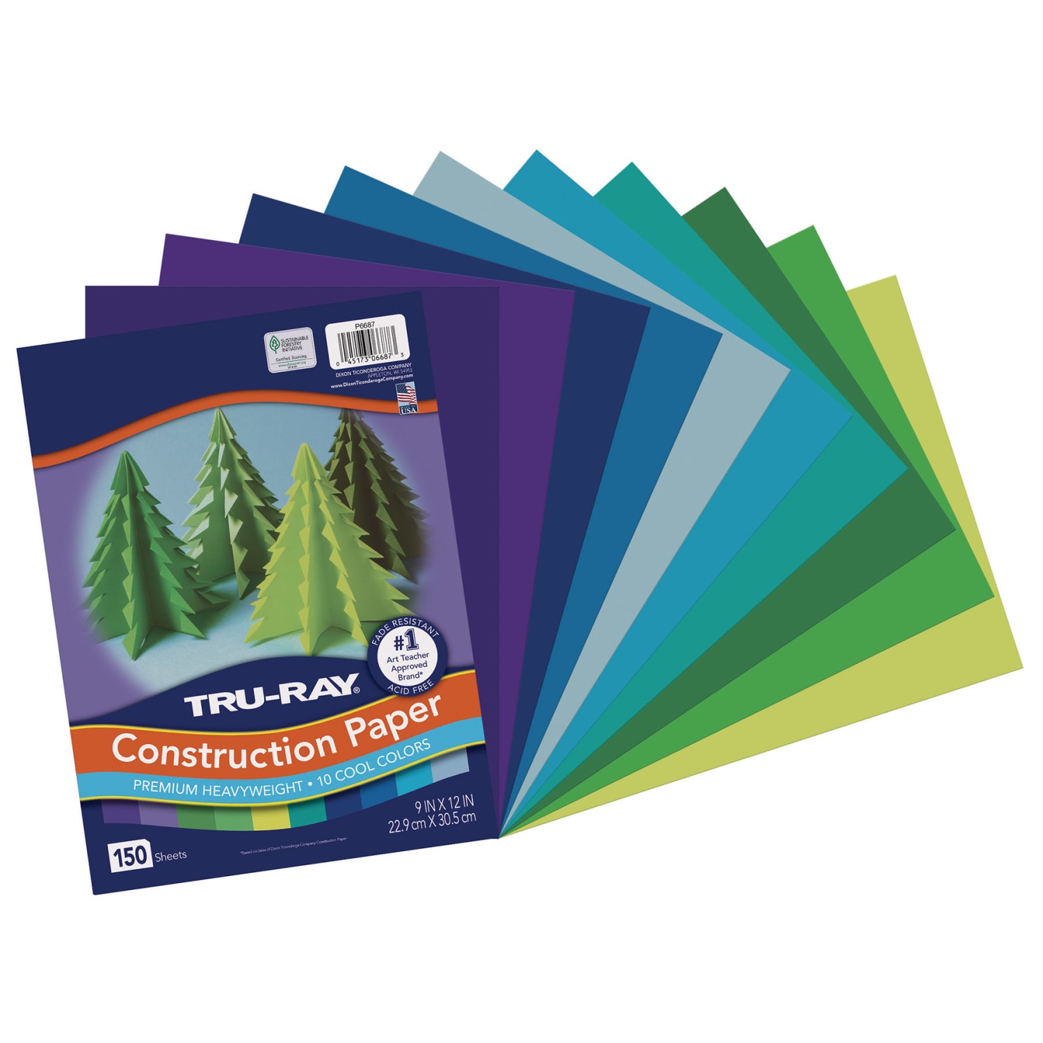 Tru-Ray Construction Paper, Heavyweight, 9in x 12in, Cool Assorted, 150 Sheets Per Pack, Set Of 5 Packs - Image 3