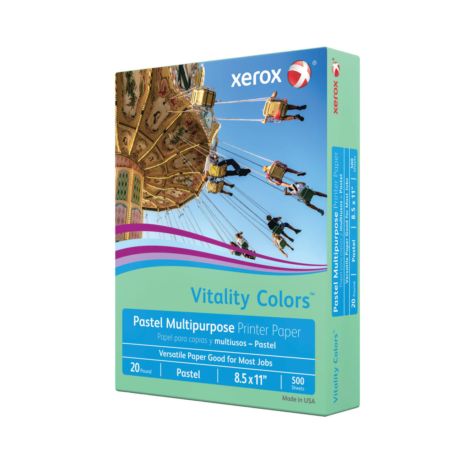 Xerox Vitality Pastel Color Multi-Use Printer & Copy Paper, 10 Reams, Green, Letter Size, 5000 Sheets Per Case, 20 Lb, 30% Recycled - 3R11051-CT - Image 3