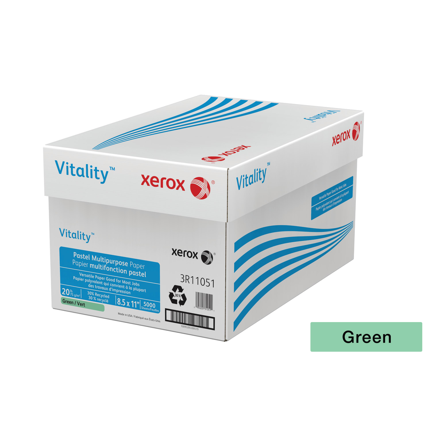 Xerox Vitality Pastel Color Multi-Use Printer & Copy Paper, 10 Reams, Green, Letter Size, 5000 Sheets Per Case, 20 Lb, 30% Recycled - 3R11051-CT - Image 6