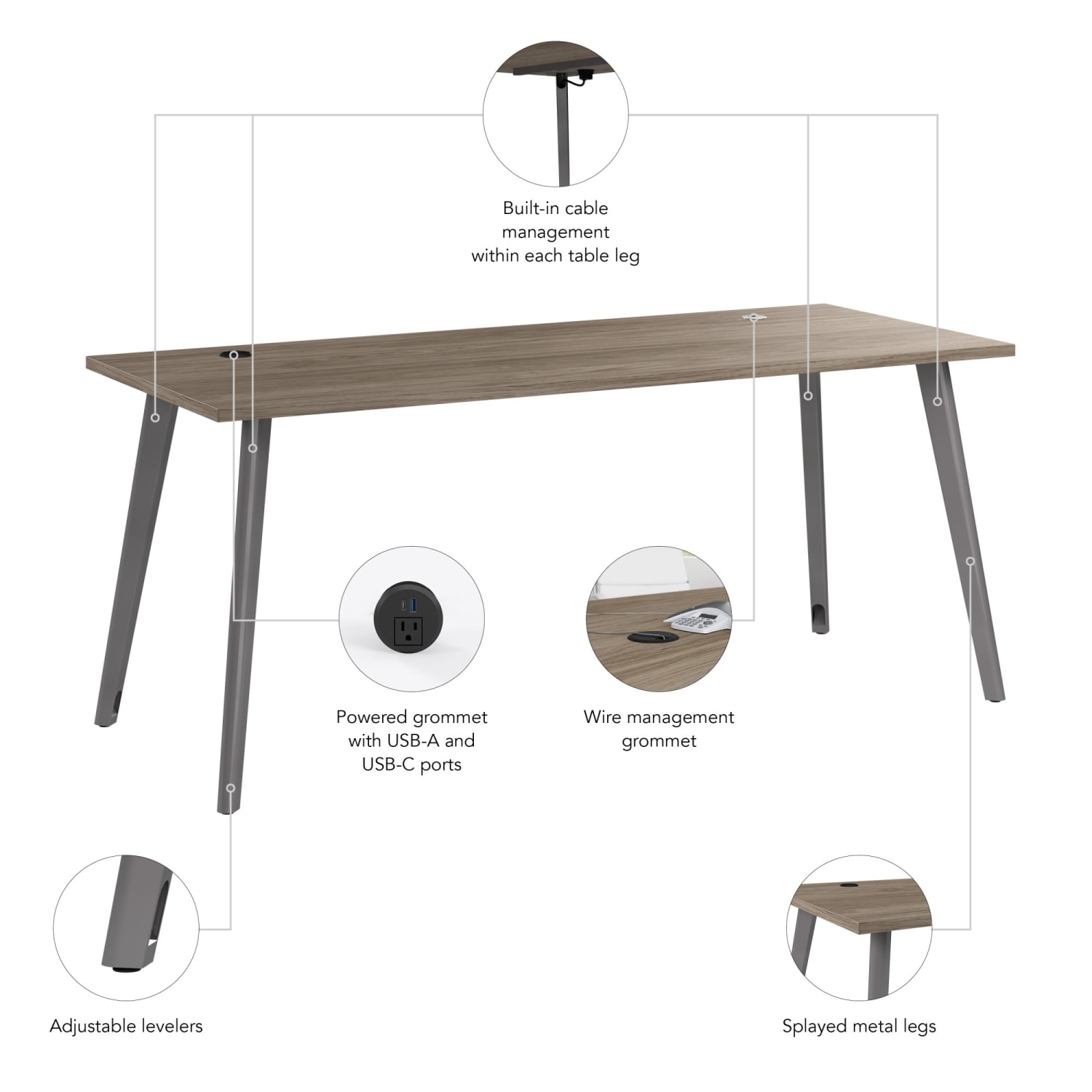 WorkPro Motiva 72inW Modern Office Desk With Metal Legs, Modern Hickory, Standard Delivery - Image 4