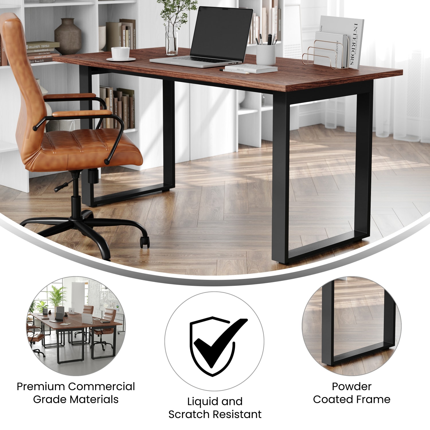 Flash Furniture Redmond Commercial 60x30 Conference Table with 1in Thick Double Sided Laminate Table Top with PVC Edging and Heavy Duty U-Frame Steel Base, Walnut - Image 4