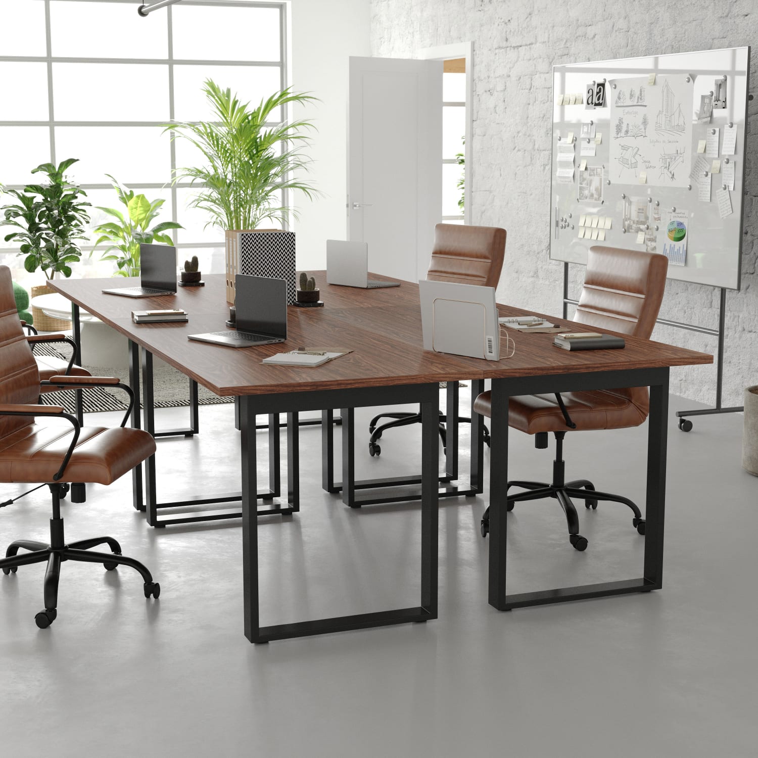 Flash Furniture Redmond Commercial 60x30 Conference Table with 1in Thick Double Sided Laminate Table Top with PVC Edging and Heavy Duty U-Frame Steel Base, Walnut - Image 5